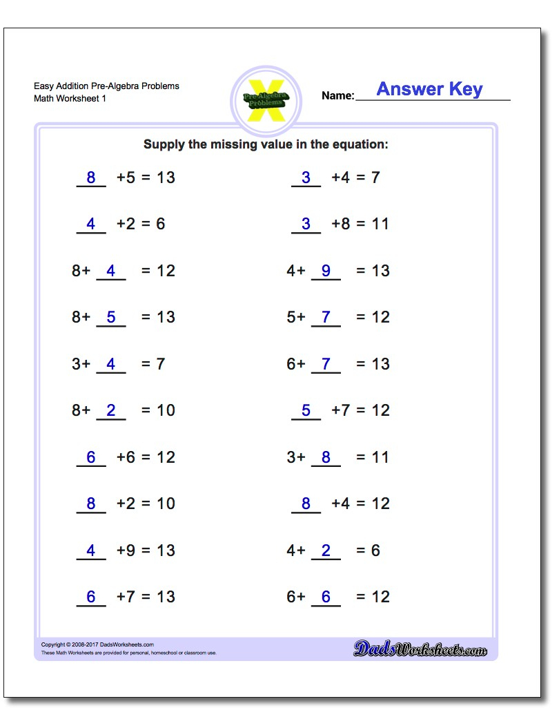 Pre-Algebra | Free Printable Algebra Worksheets Grade 6