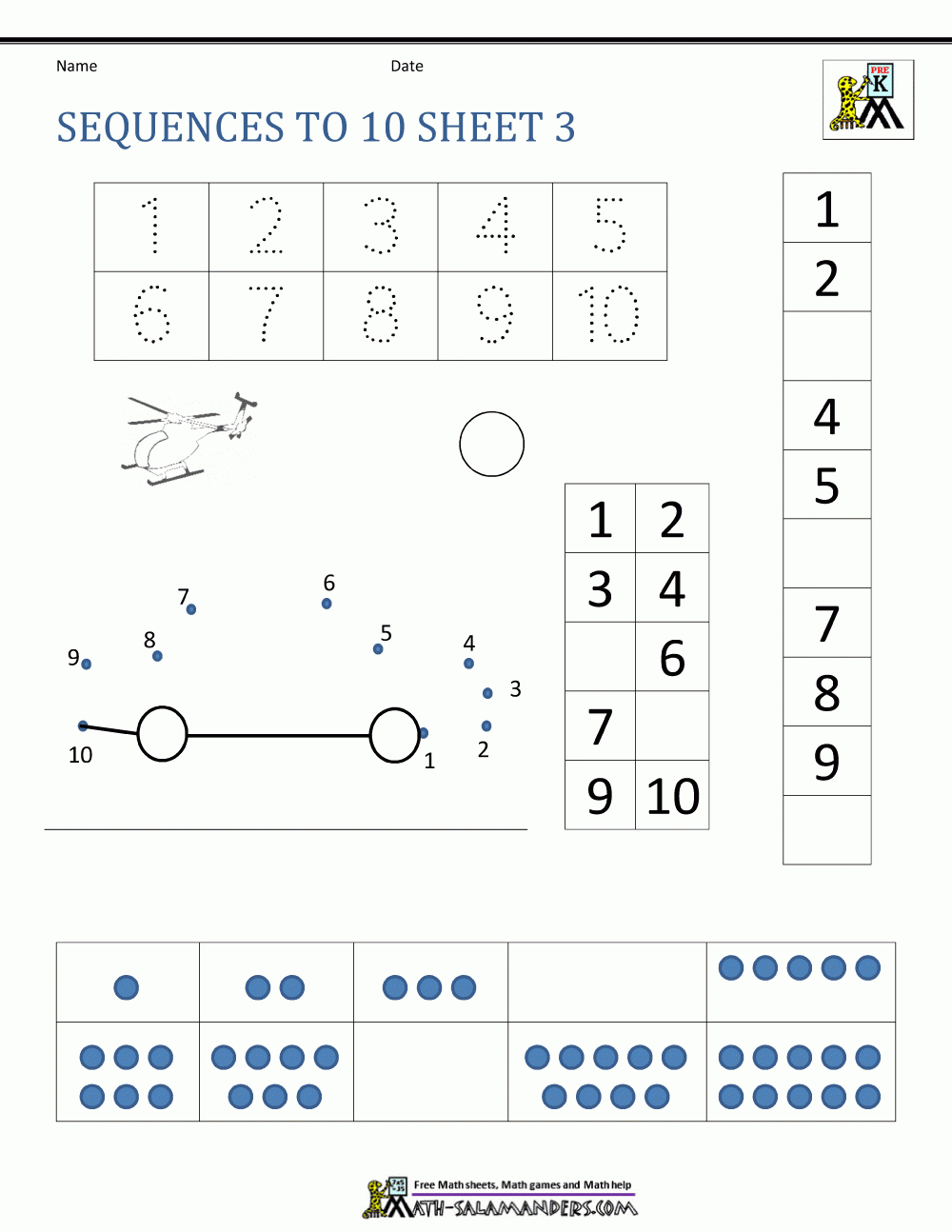 Preschool Number Worksheets - Sequencing To 10 | Printable Worksheets For Preschoolers On Numbers 1 10
