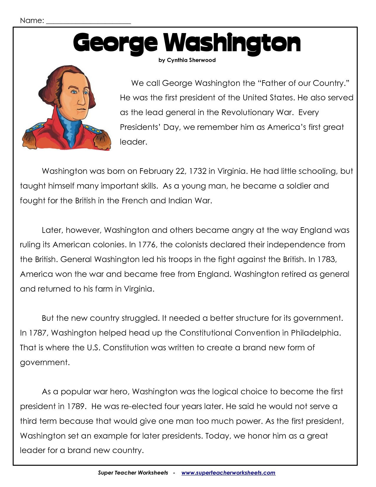 President&amp;#039;s Day Coloring Worksheet | George Washington Worksheets | Free Printable President Worksheets