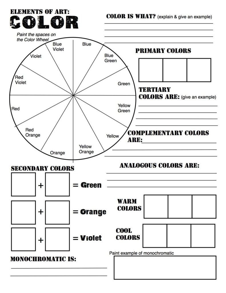 Preview Large: Free Elements Of Art Color Wheel Worksheet And Lesson | Printable Color Wheel Worksheet