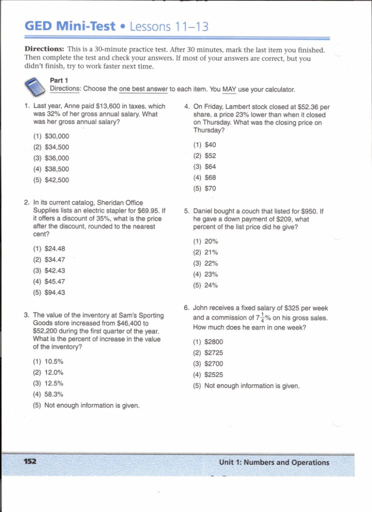 Printable Ged Practice Test Basecampjonkoping Se Free Math ...