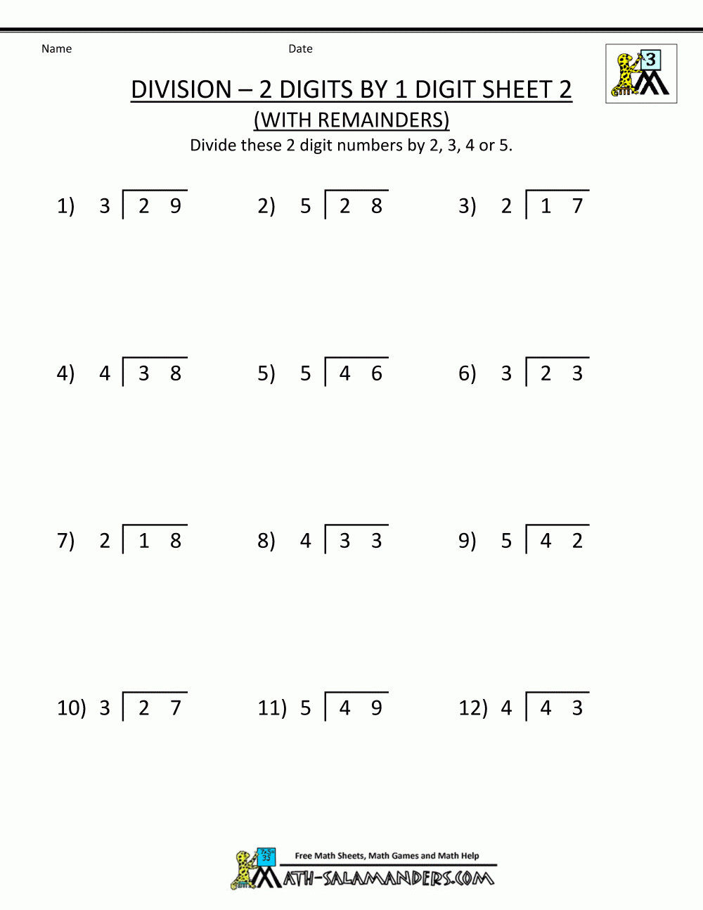 Printable Long Division Worksheets. With Remainders And Without | Free Printable Division Worksheets Grade 3