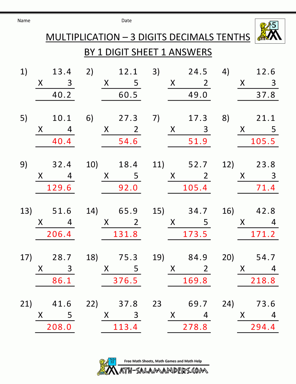 Printable Multiplication Sheets 5Th Grade | 5Th Grade Math Worksheets Printable