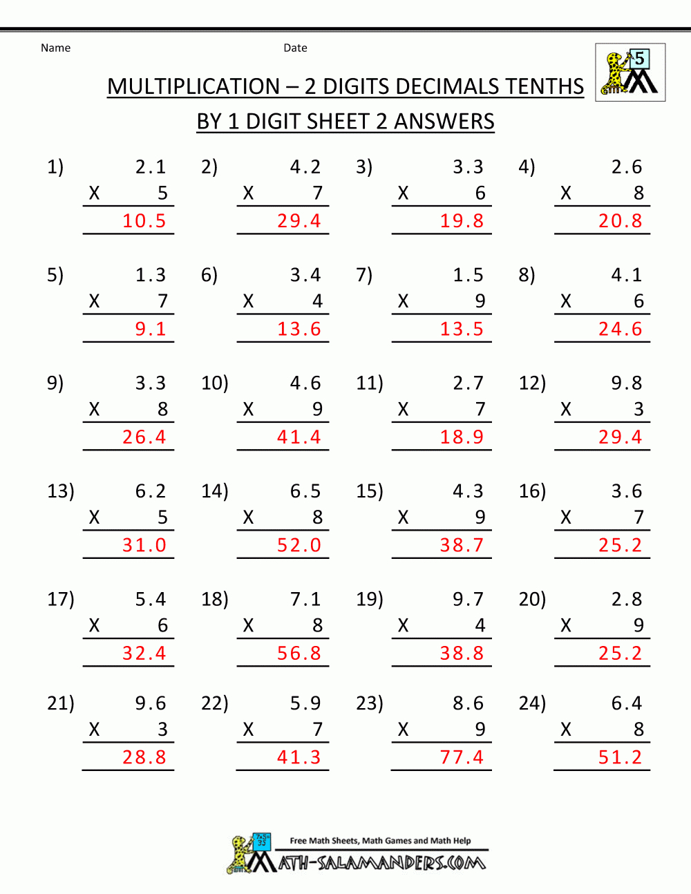 Printable 5Th Grade Math Worksheets With Answer Key ...