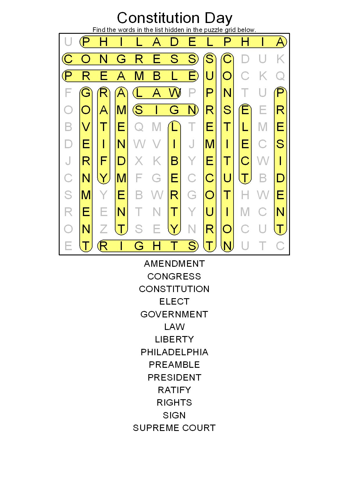 Printable Resources For Constitution Day | Constitution Printable Worksheets