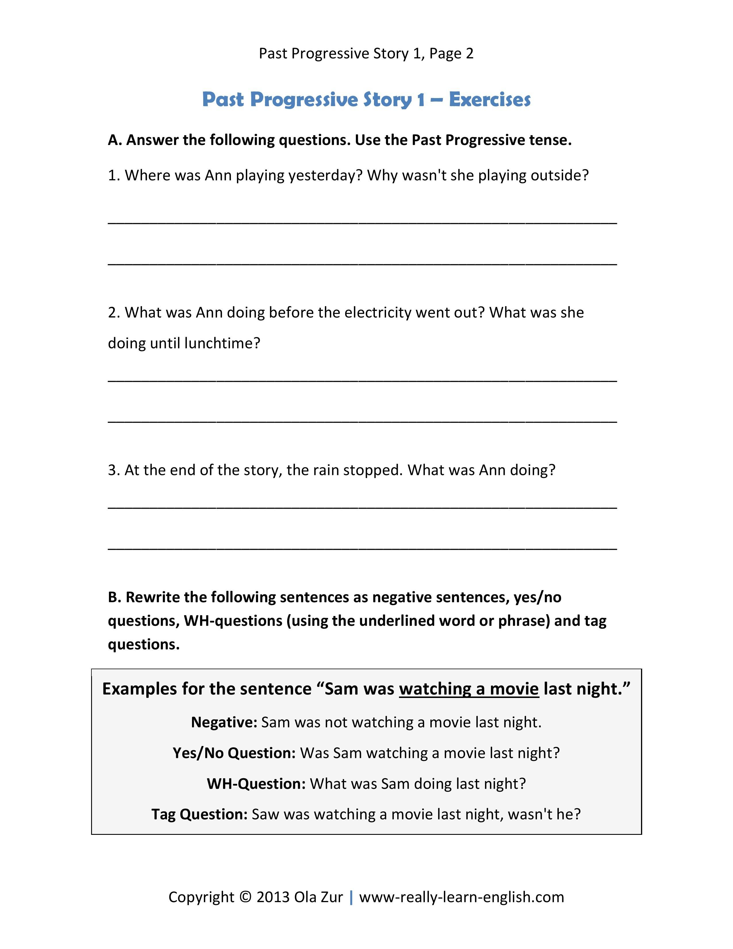 Printable Story And Worksheet To Practice The English Past | Past Progressive Tense Worksheets Printable