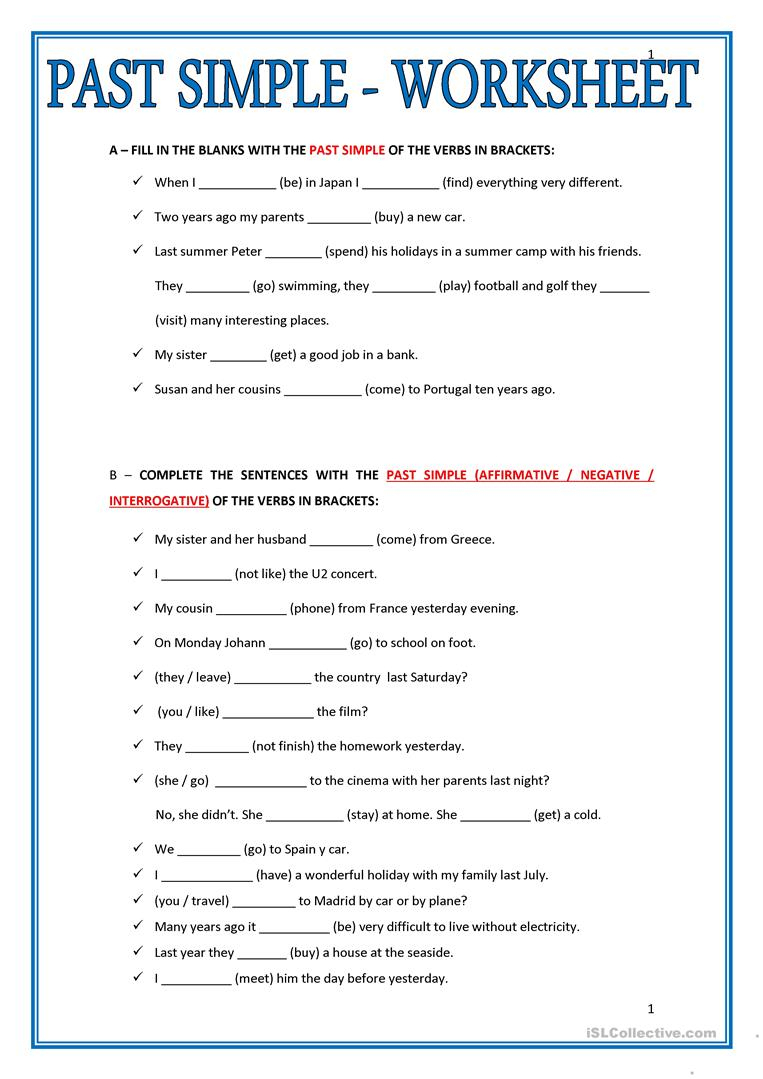 Printable Teachers -Made Simple Past Free Worksheet Esl | Free Printable Esl Worksheets