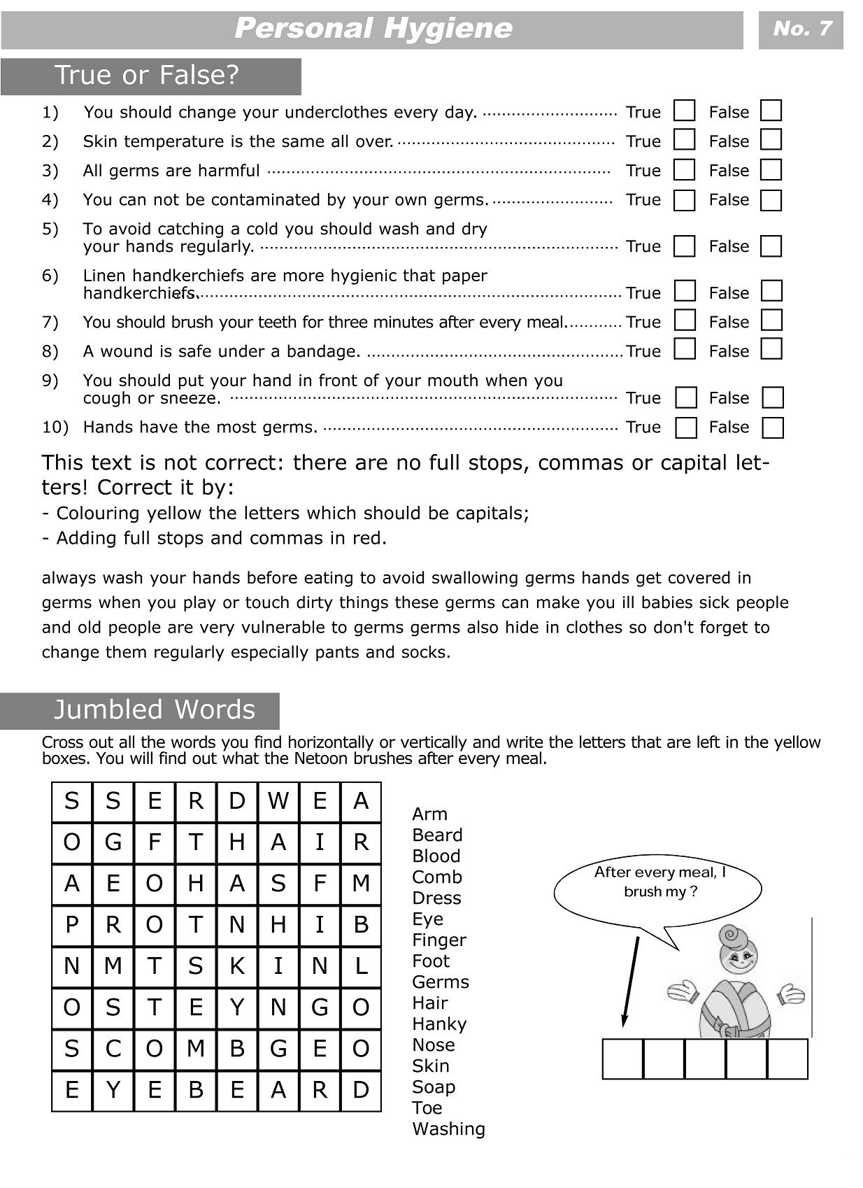 Printable Worksheets For Personal Hygiene | Personal Hygiene | Printable Personal Hygiene Worksheets For Kids