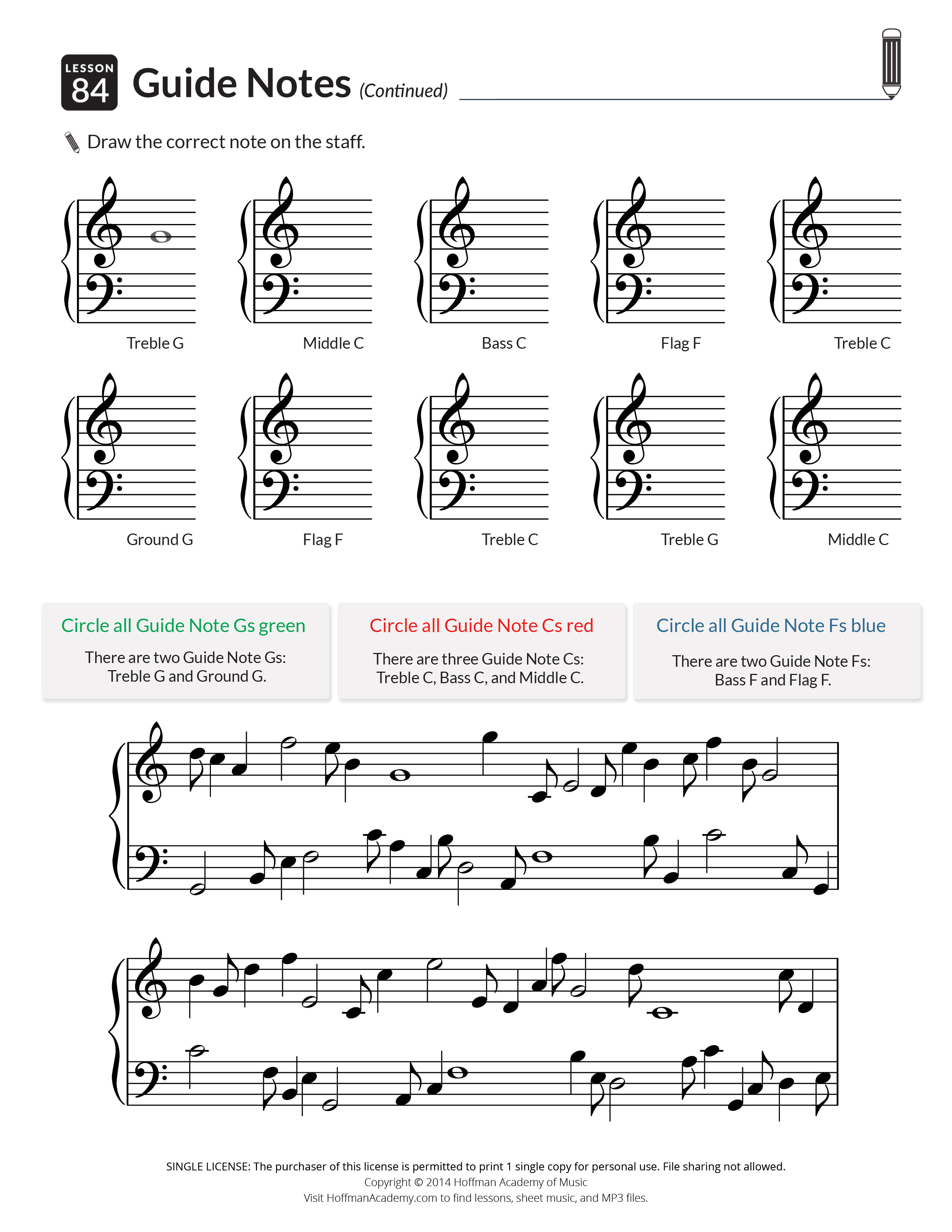 Printables &amp;amp; Audio For Piano Units 1-5: Lessons 1-100 - Hoffman | Beginner Piano Worksheets Printable Free