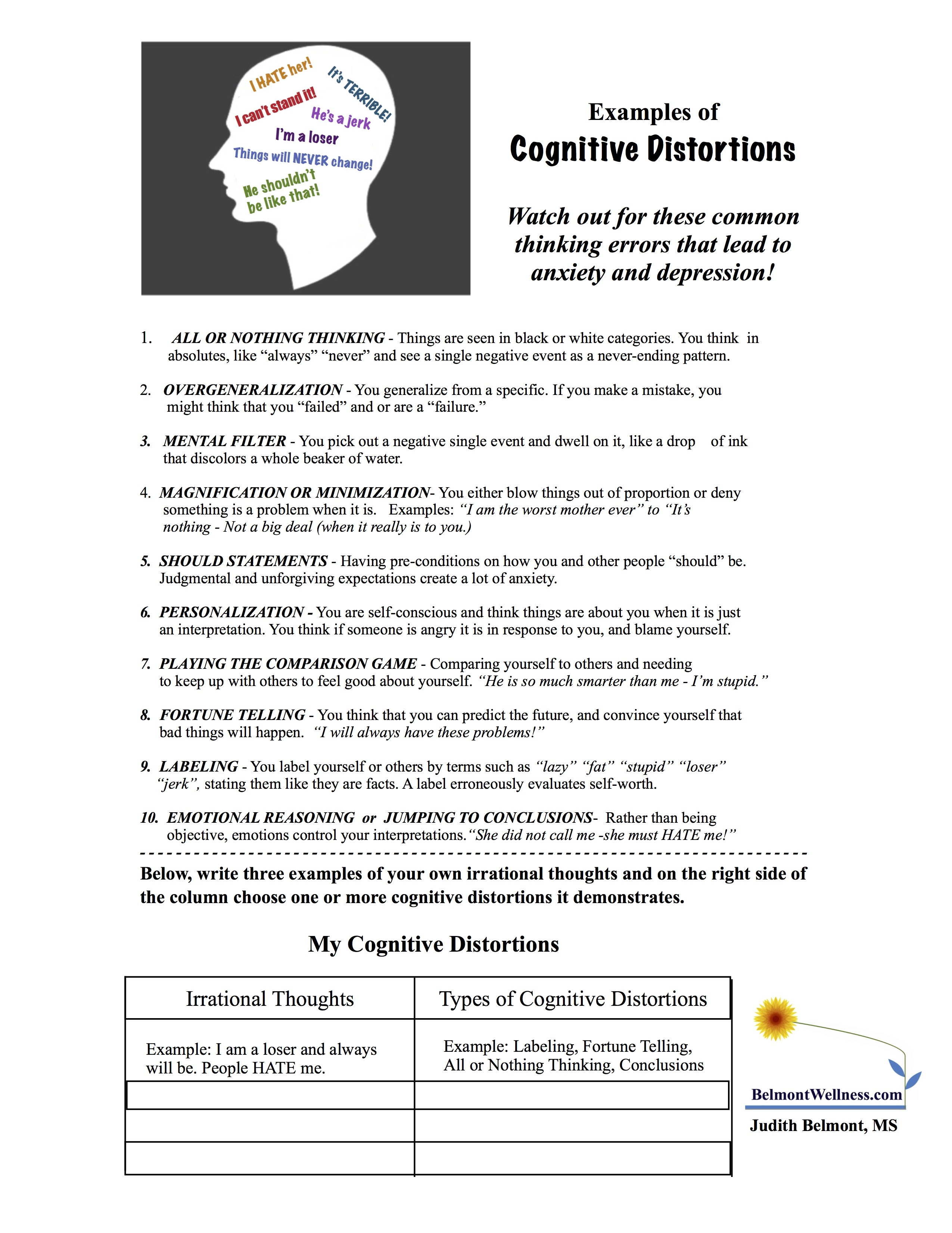 Psychoeducational Handouts, Quizzes And Group Activities | Judy | Printable Mental Health Worksheets For Adults