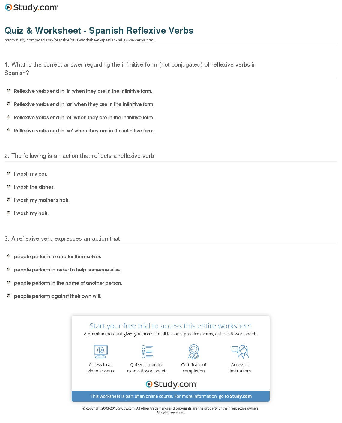 Reflexive Verbs Worksheet Vista Higher Learning Answers