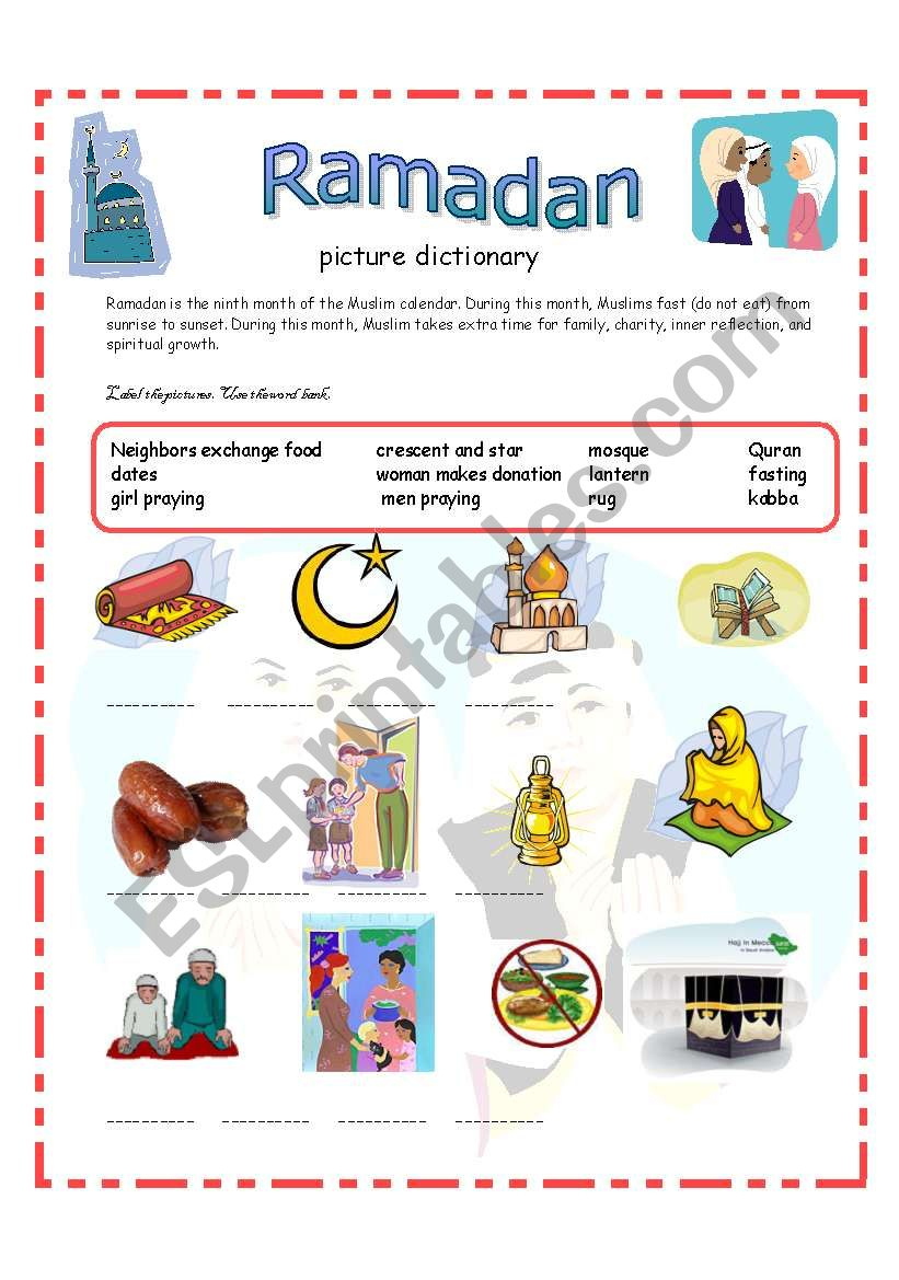 Ramadan Picture Dictionary 13-09-08 - Esl Worksheetazza_20 | Ramadan Worksheets Printables
