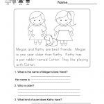 Reading Comprehension Worksheet   Free Kindergarten English | Free Printable Reading Comprehension Worksheets For Kindergarten