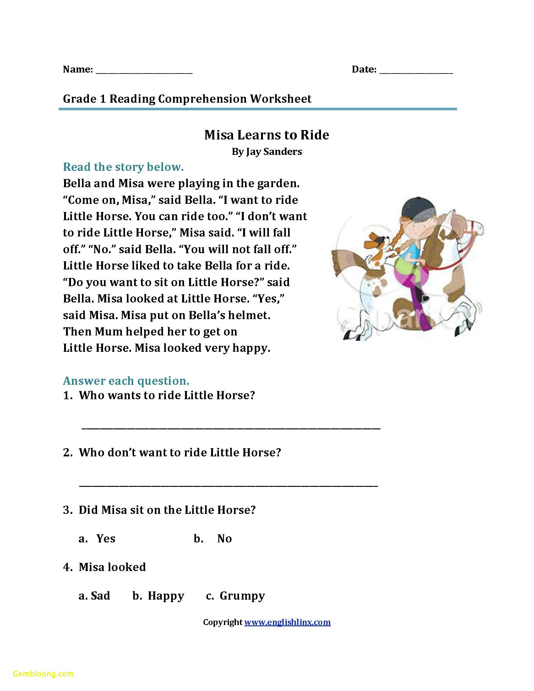 Reading Comprehension Worksheets For 1St Grade - Cramerforcongress | Free Printable Grade 1 Reading Comprehension Worksheets