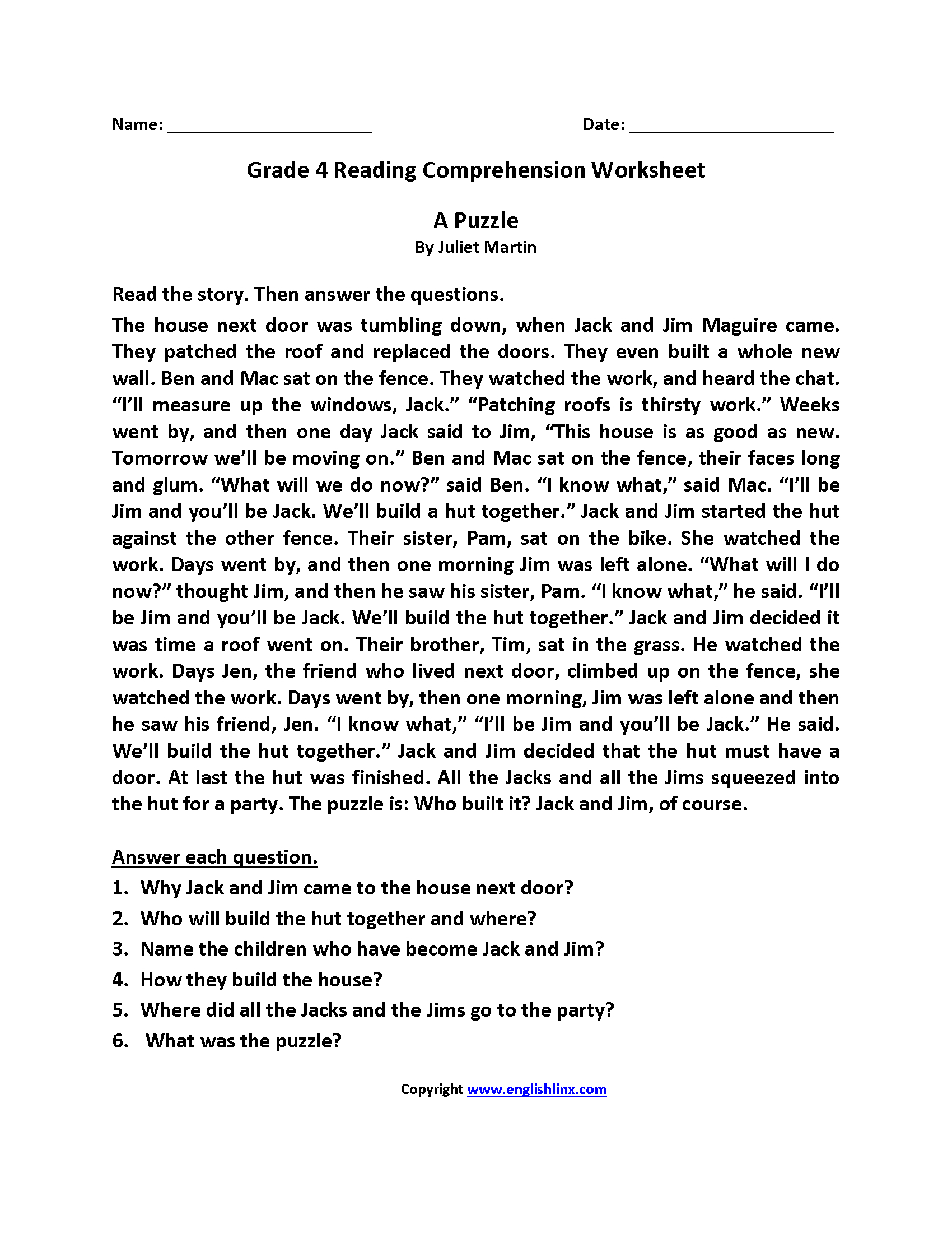 Reading Worksheets | Fourth Grade Reading Worksheets - Free | Free Printable 4Th Grade Reading Worksheets