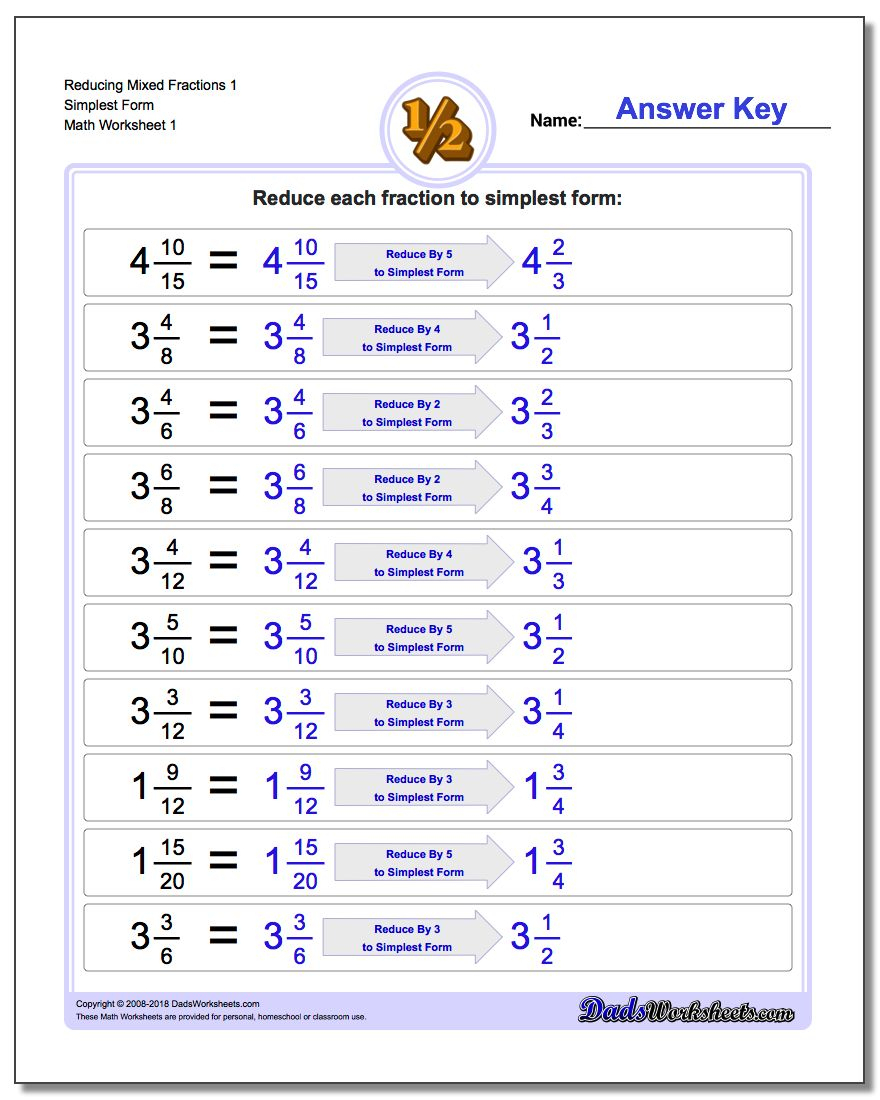 Reducing Fractions | Free Printable Simplifying Fractions Worksheets
