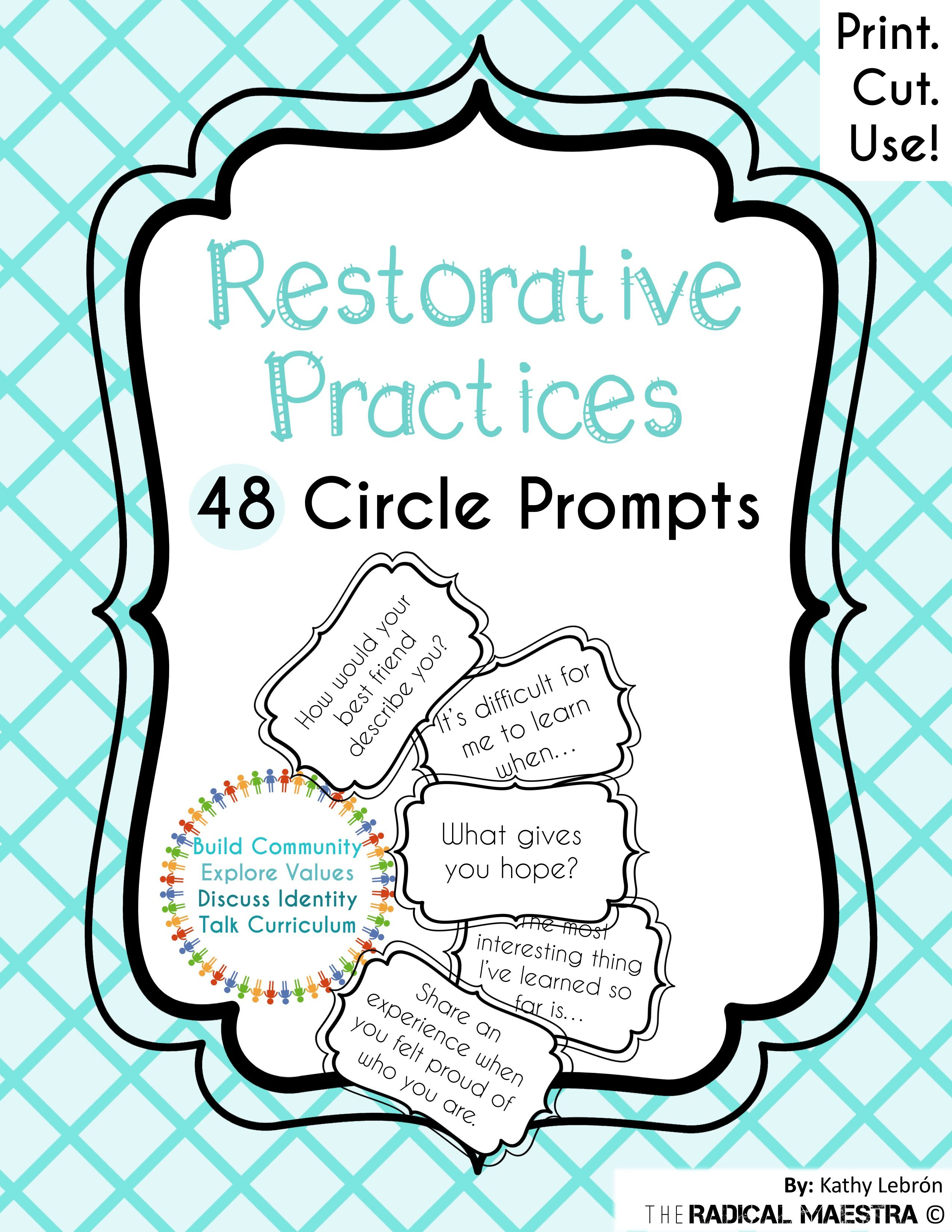 Restorative Circle Prompts | Restorative Practices | Restorative | Restorative Justice Printable Worksheets