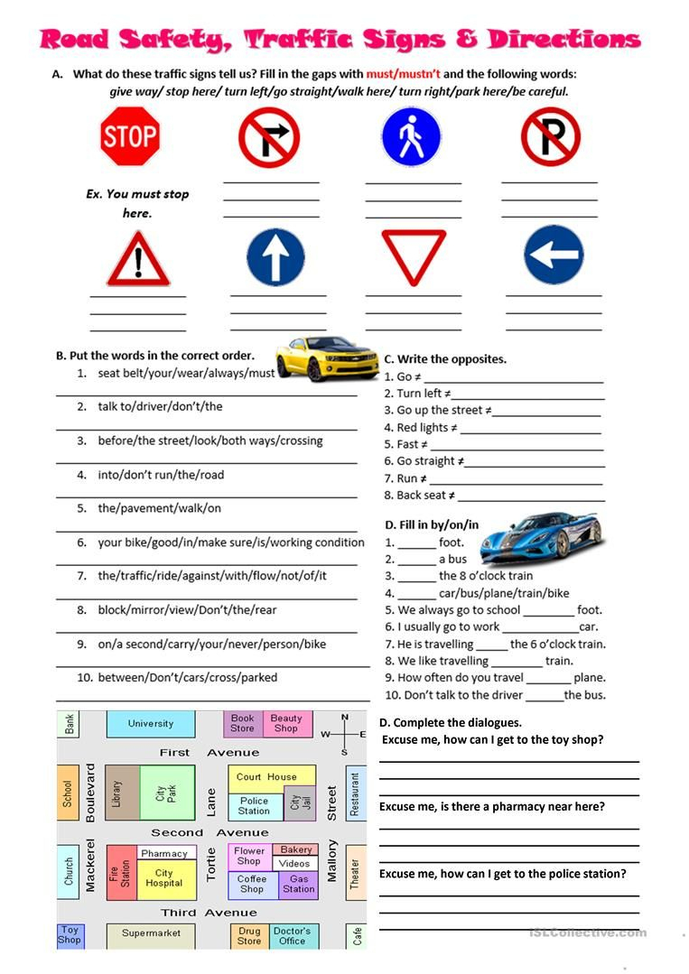 Road Safety, Traffic Signs And Directions Worksheet - Free Esl | Free Printable Traffic Signs Worksheets