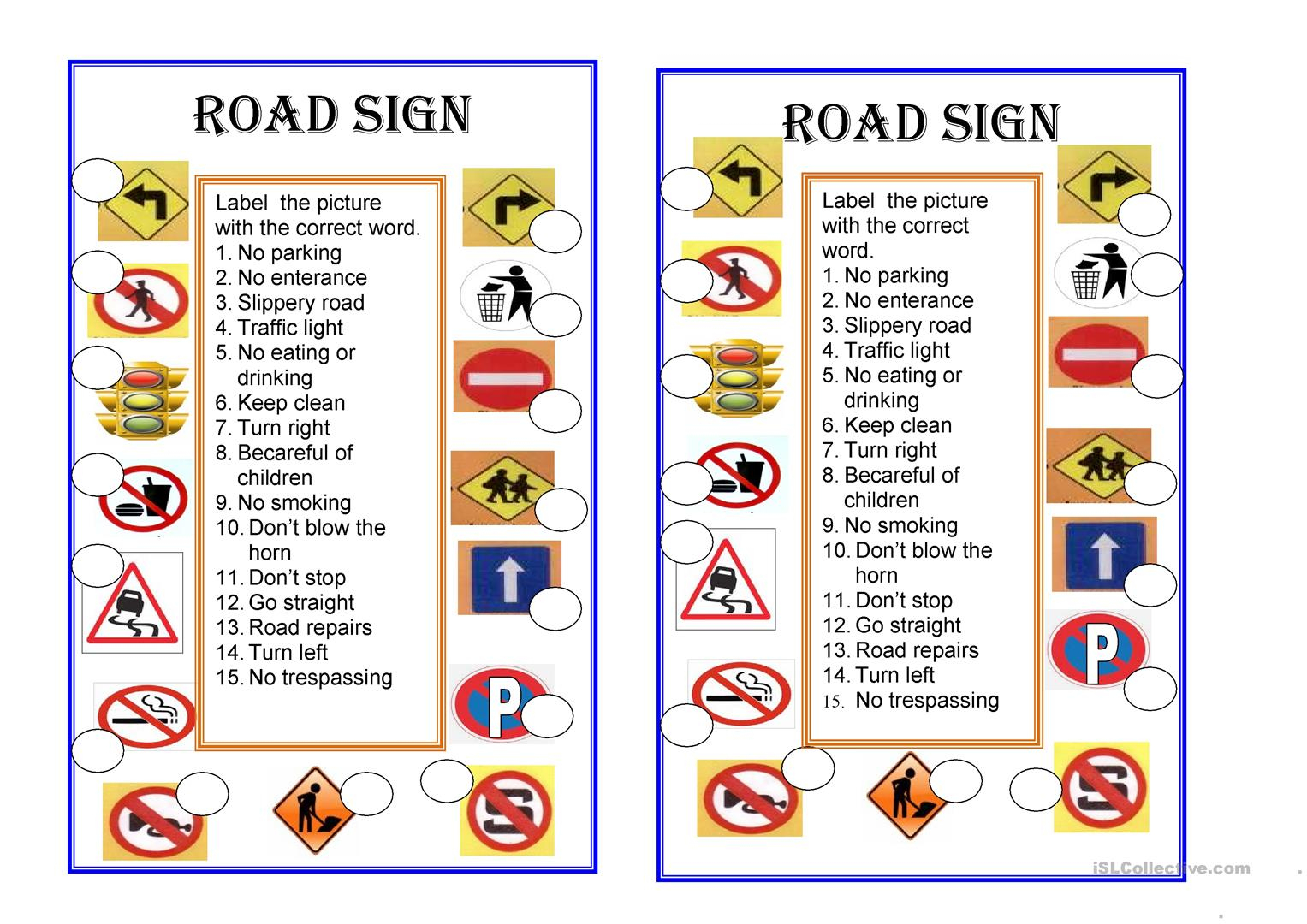 Road Signs Worksheet - Free Esl Printable Worksheets Madeteachers | Free Printable Traffic Signs Worksheets