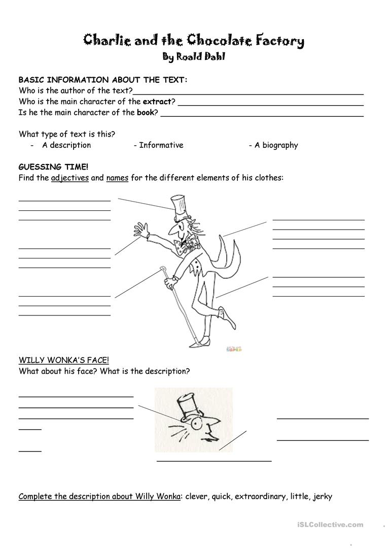 Roald Dahl - Charlie And The Chocolate Factory Extract Worksheet | Charlie And The Chocolate Factory Worksheets Printable