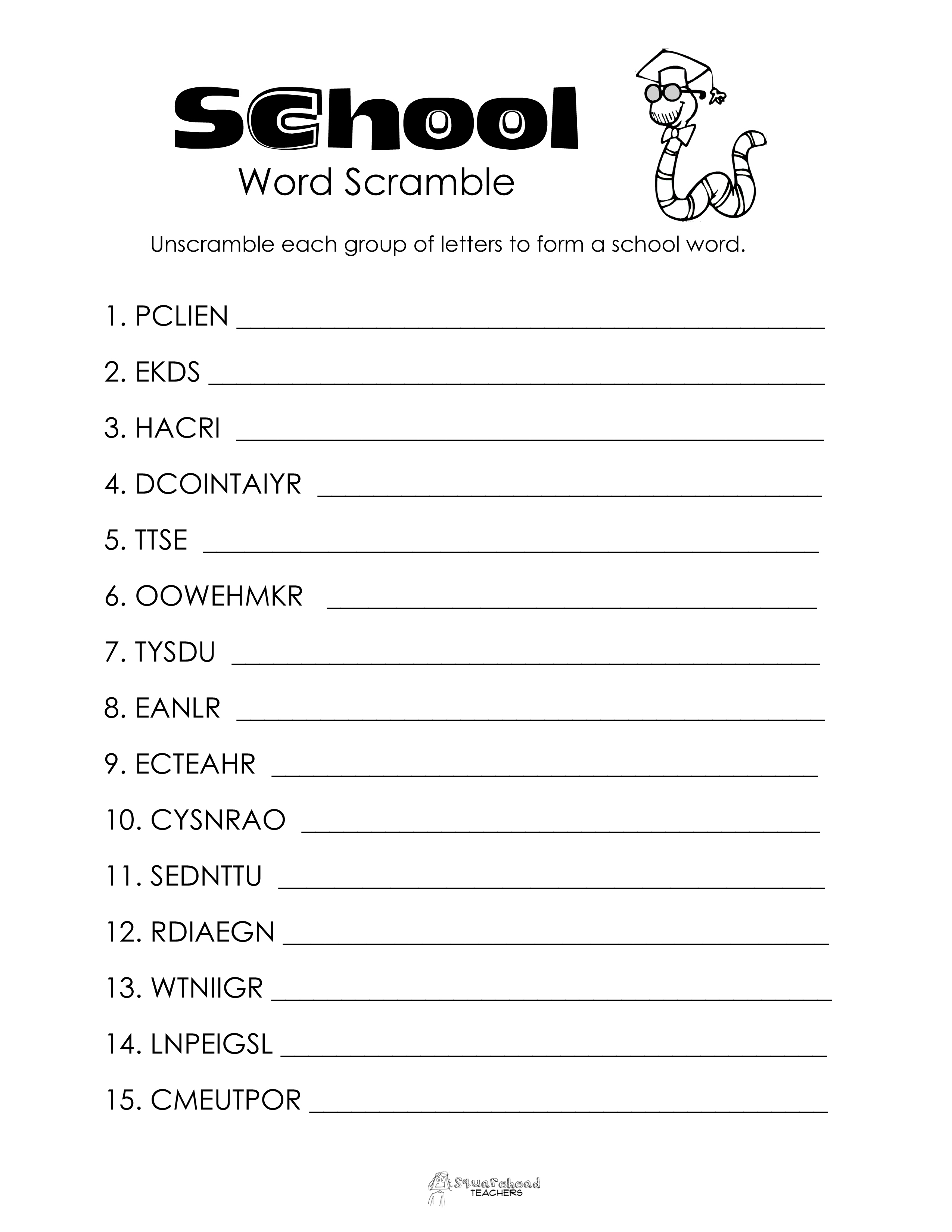 School Word Scramble (Free Worksheet!) | Squarehead Teachers | Free Printable Word Scramble Worksheets