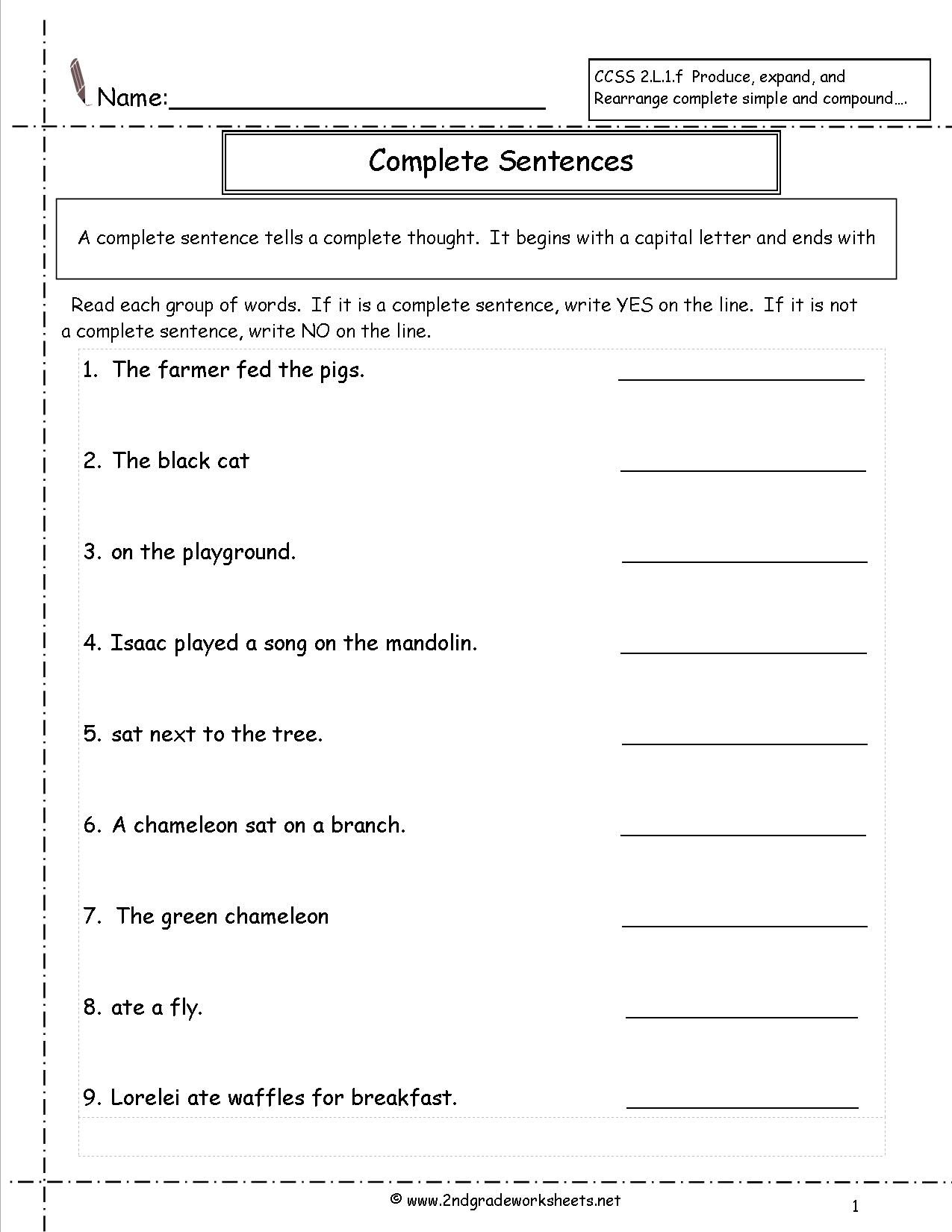 Second Grade Sentences Worksheets, Ccss 2.l.1.f Worksheets. | Free Printable Sentence Correction Worksheets