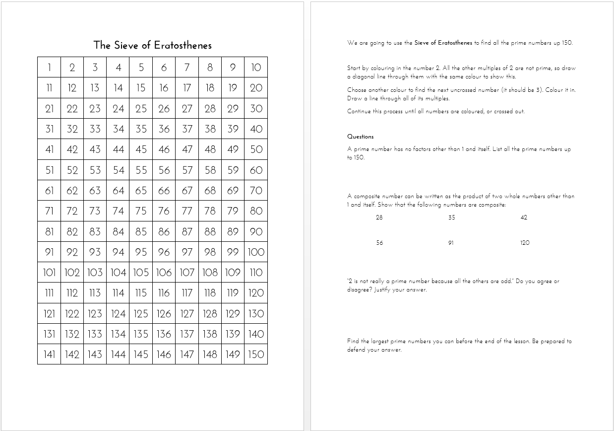 Sieve Of Eratosthenes Worksheet Printable | Printable Worksheets