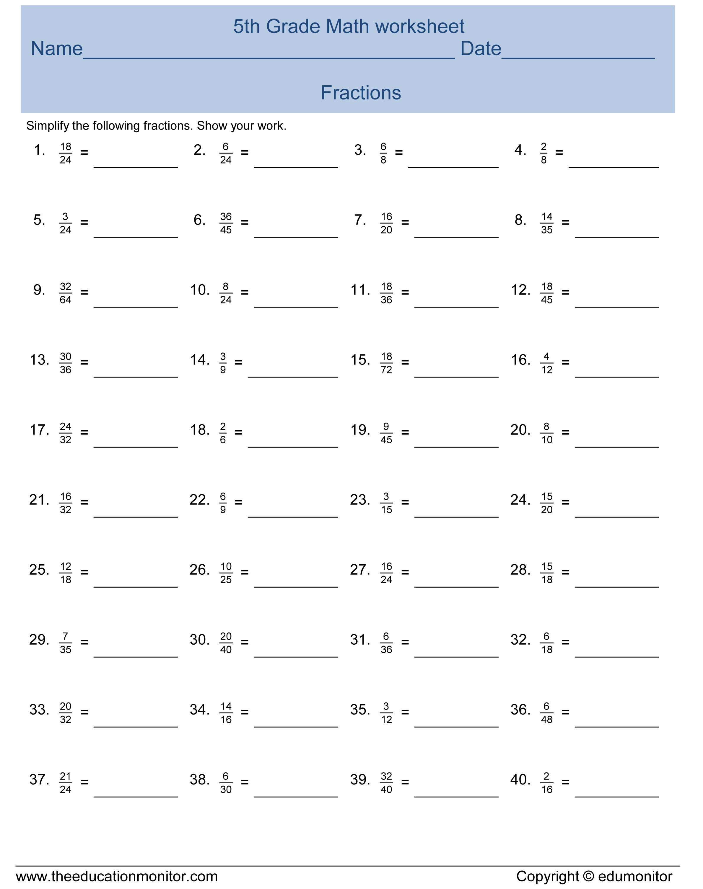 Simplify Fractions Worksheets And Printables For Eids-Edumonitor | Free Printable Simplifying Fractions Worksheets