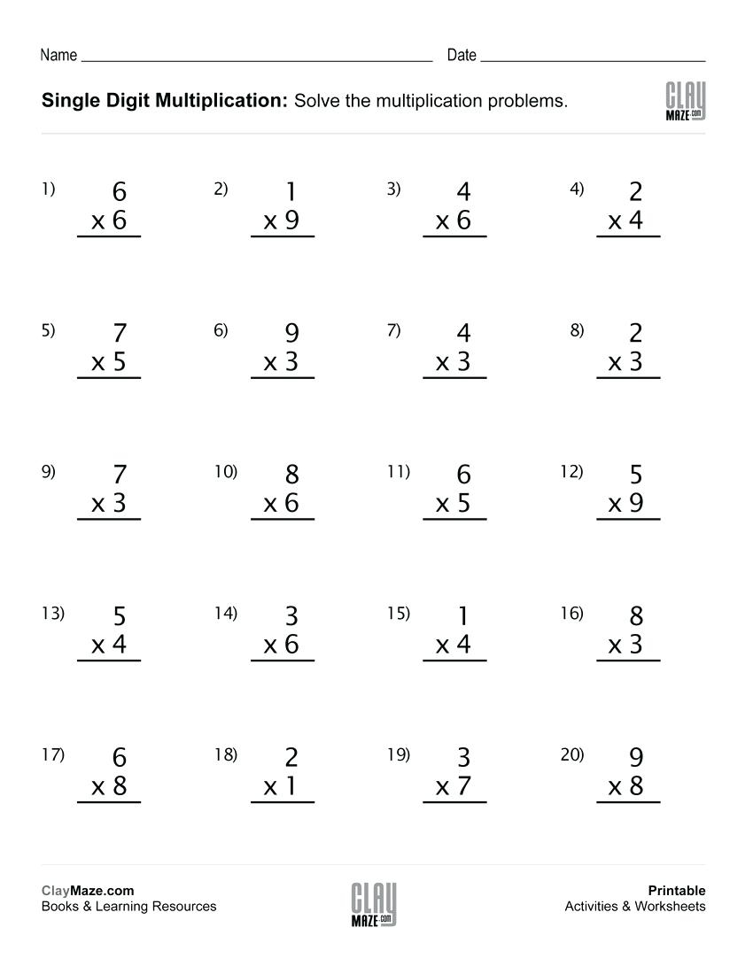 Single Digit Multiplication Worksheets Printable Free – Benhargrave.club | 3 Digit Multiplication Worksheets Printable
