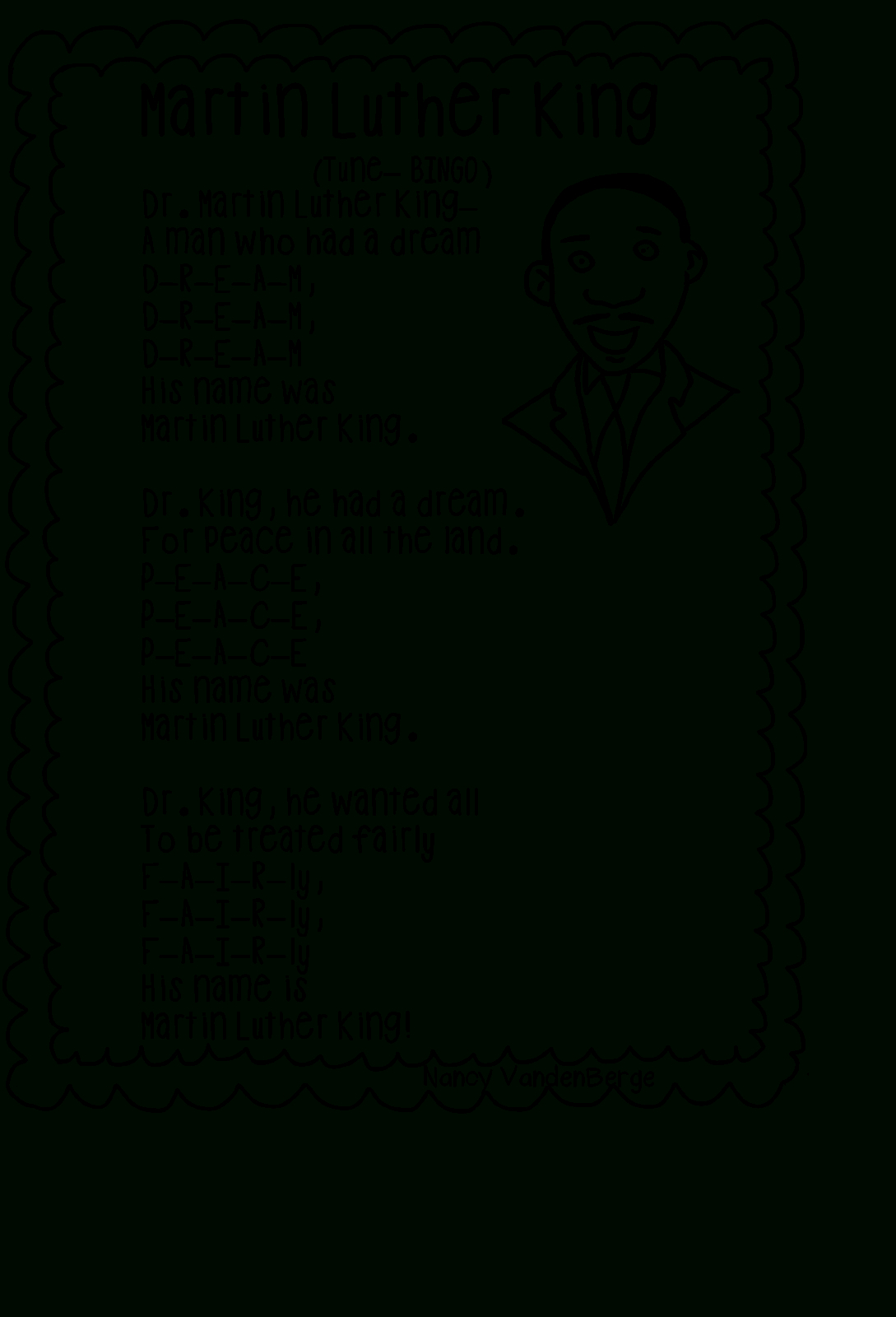 Song, &amp;quot;martin Luther King&amp;quot; (Tune: &amp;quot;bingo&amp;quot;; Free; From First Grade | Free Printable Martin Luther King Jr Worksheets