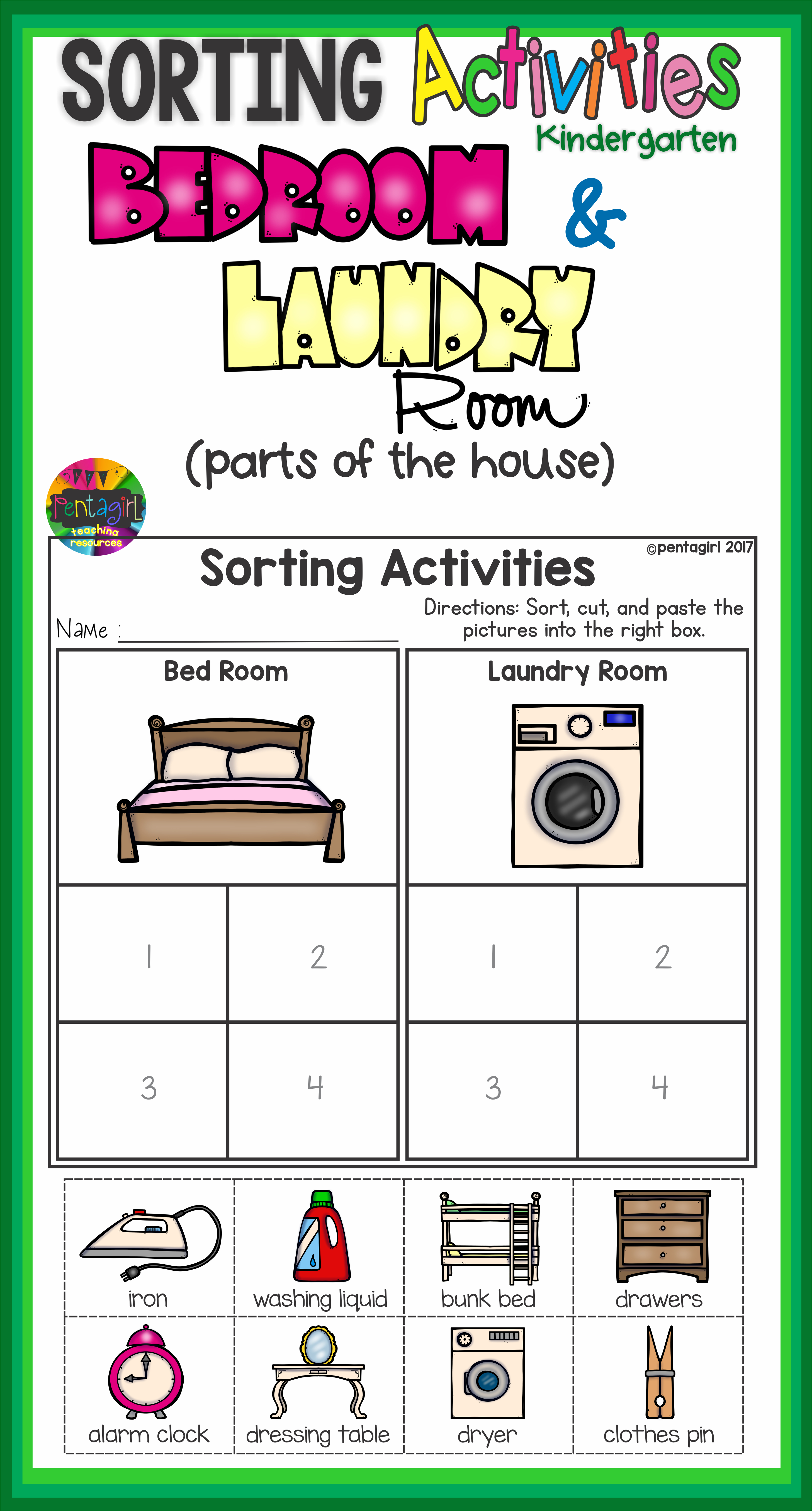 Sorting Activities Posters And Worksheets Bedroom And Laundry Room | Laundry Worksheets Printable