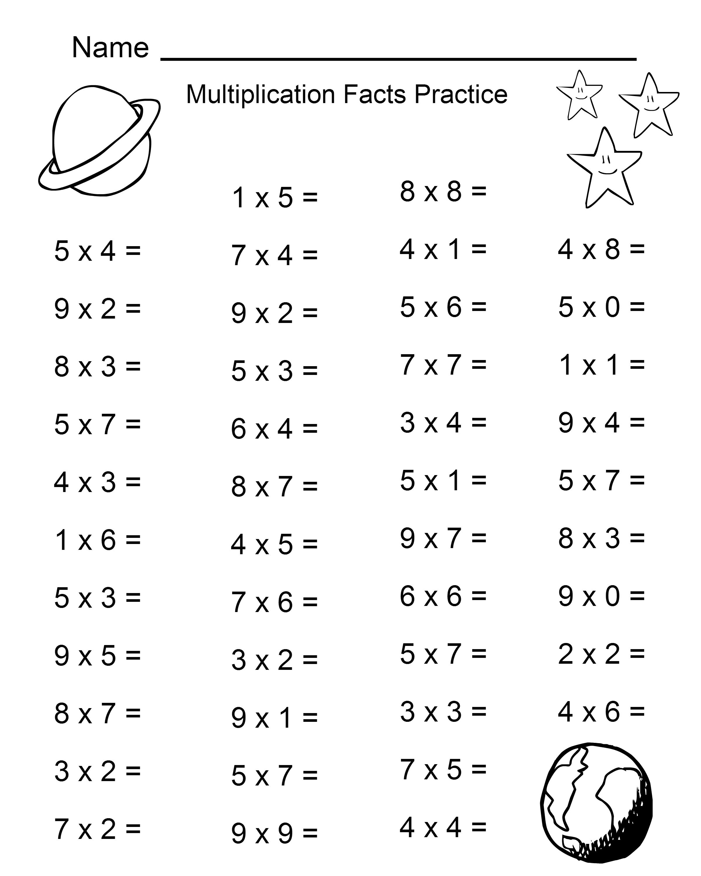 Space Theme - 4Th Grade Math Practice Sheets - Multiplication Facts | Printable School Worksheets For 4Th Graders