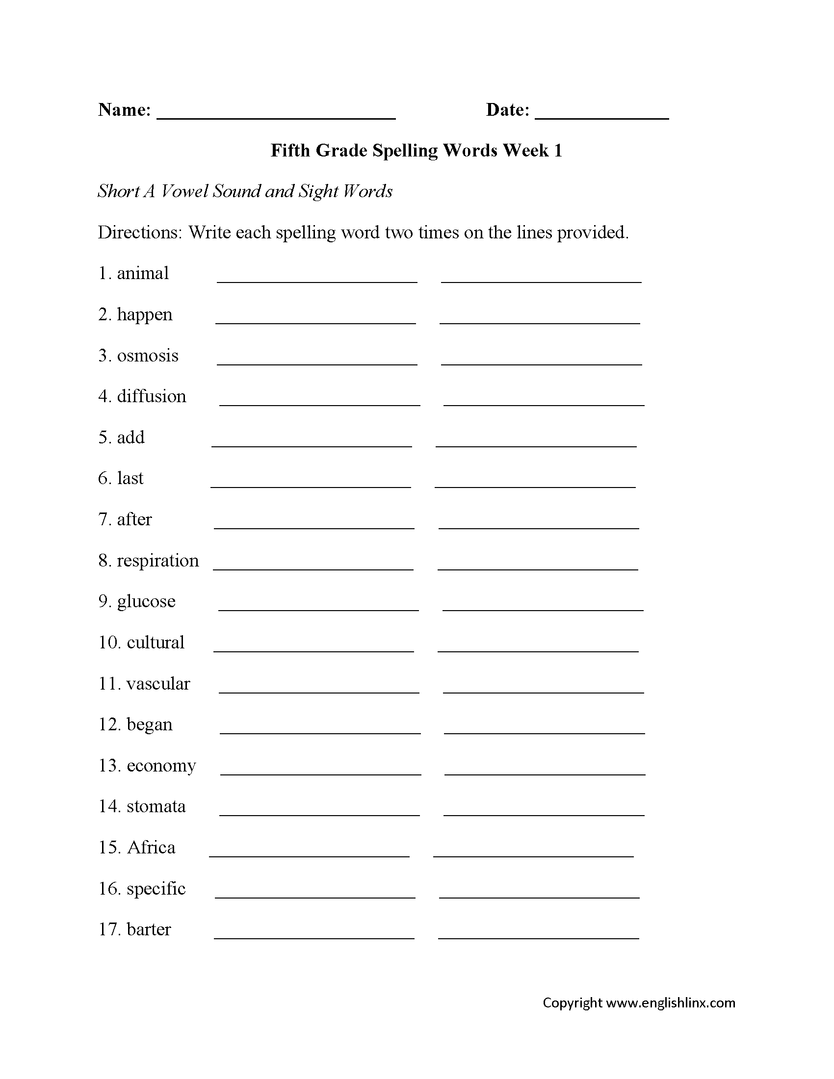 Spelling Worksheets | Fifth Grade Spelling Worksheets - Free | Free Printable Spelling Worksheets