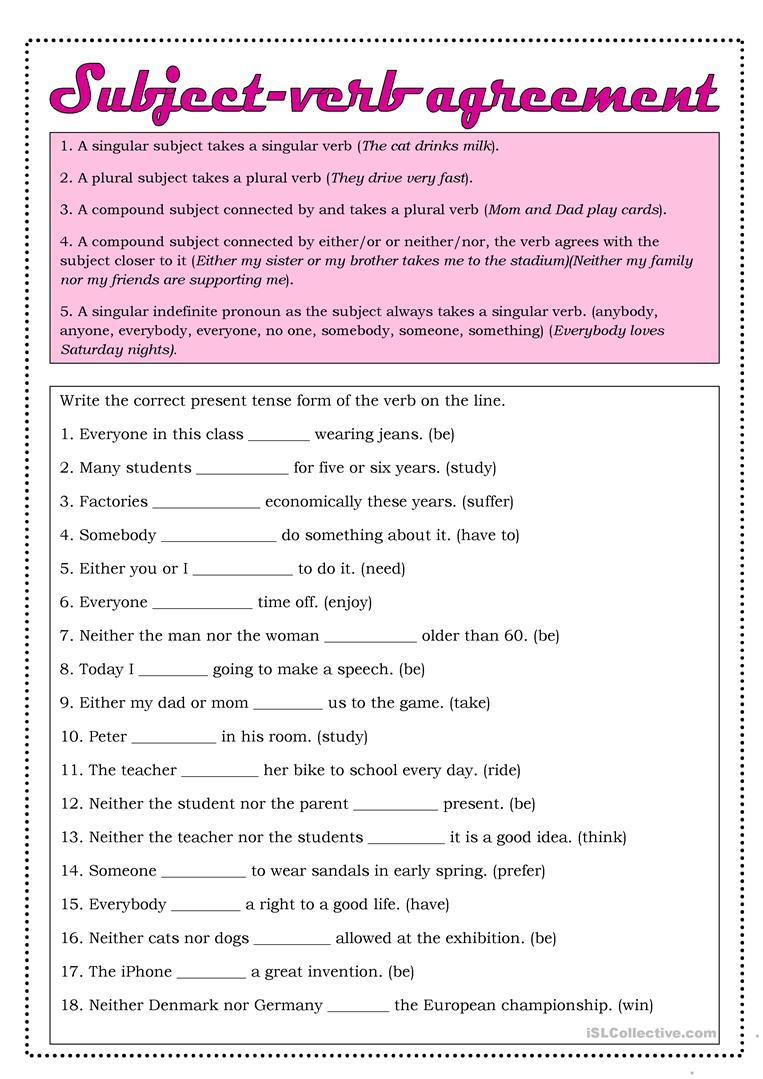 Subject-Verb Agreement Worksheet - Free Esl Printable Worksheets | Free Printable Subject Verb Agreement Worksheets