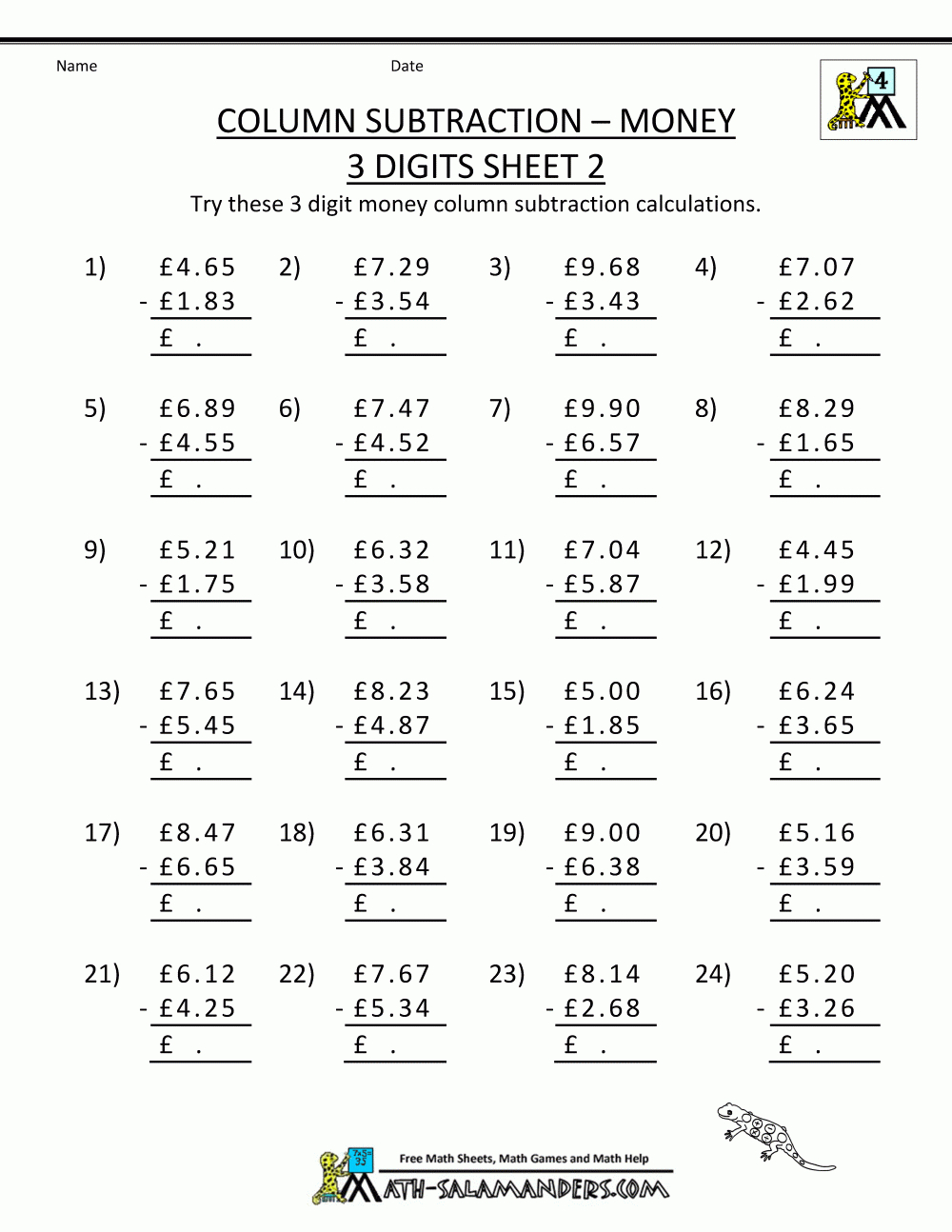 Subtracting Money Worksheets Uk Money | Printable Maths Worksheets Uk