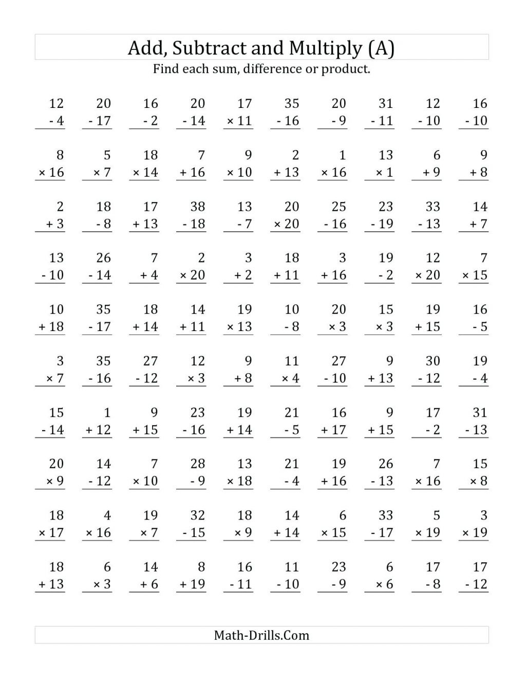 Multiplication Mad Minute Stuff I Want To Make Multiplication Mad Minute Math Subtraction