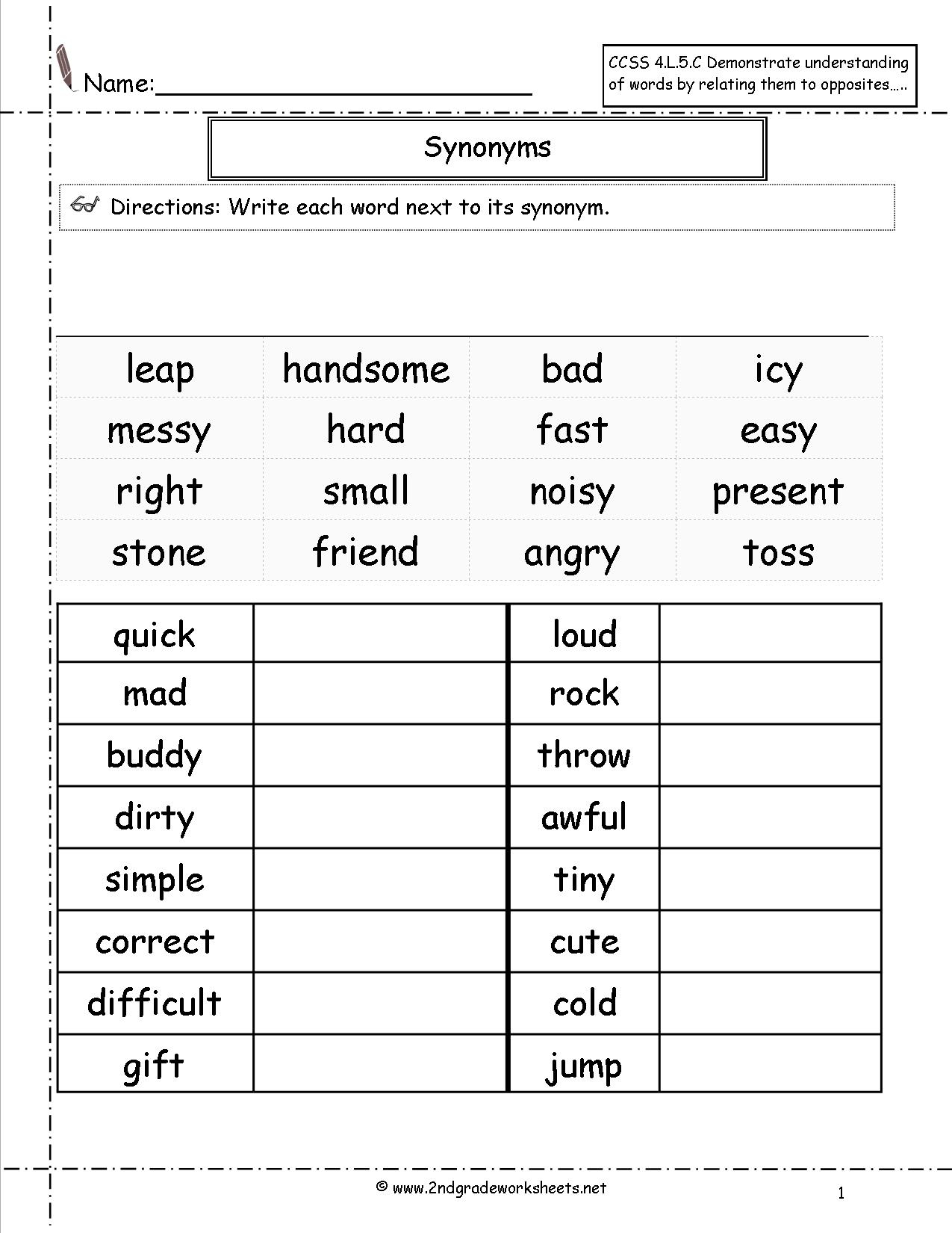 Synonyms And Antonyms Worksheets | Antonyms Printable Worksheets