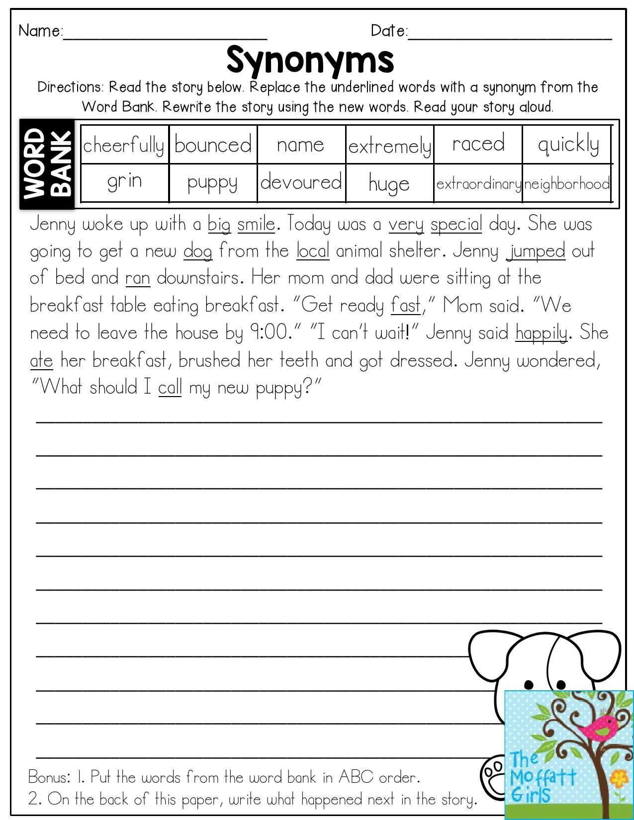 Synonyms- Read The Story And Replace The Underlined Words With | Free Printable Worksheets Synonyms Antonyms And Homonyms
