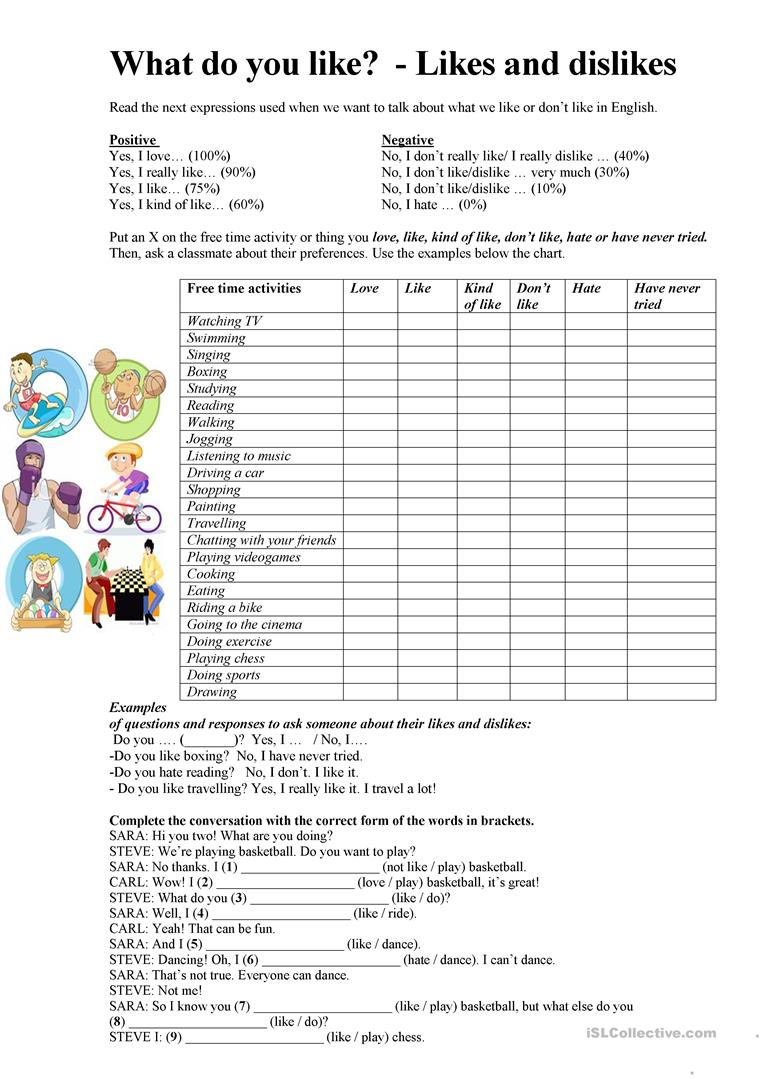 Talking About Likes And Dislikes Worksheet - Free Esl Printable | Likes And Dislikes Printable Worksheets