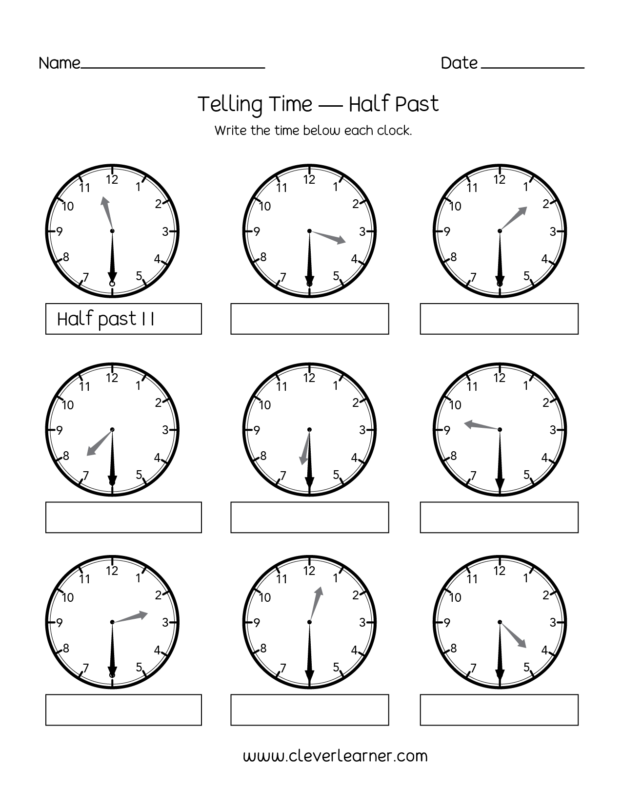 Telling Time Half Past The Hour Worksheets For 1St And 2Nd Graders | Free Printable Telling Time Worksheets For 1St Grade