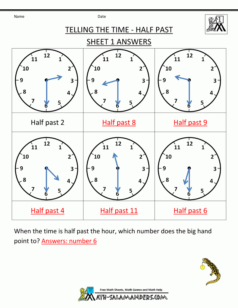 Telling Time Worksheets - O'clock And Half Past | Free Printable Telling Time Worksheets For 1St Grade