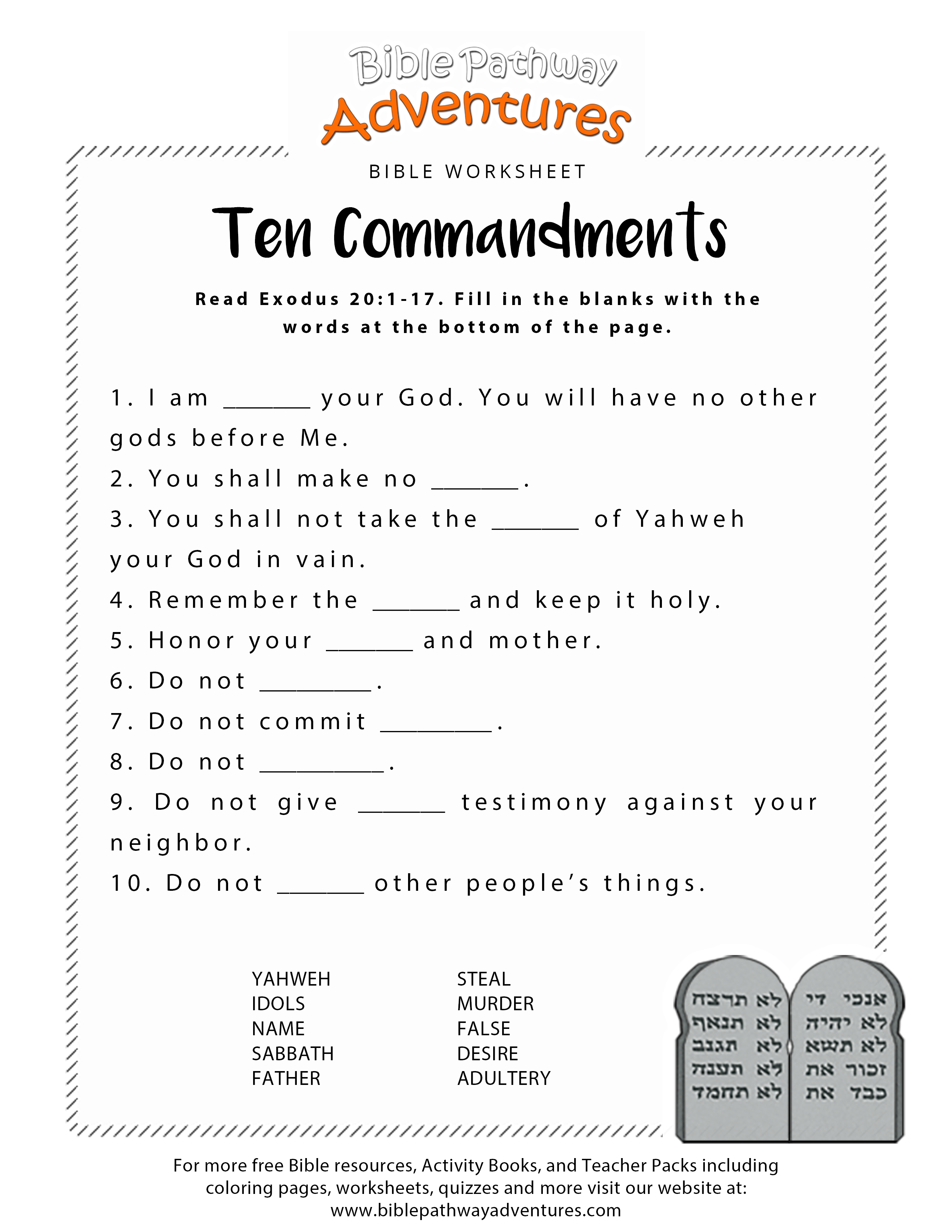 Ten Commandments Worksheet For Kids | Junior Church | Bible Lessons | Free Printable Children&amp;amp;#039;s Bible Lessons Worksheets