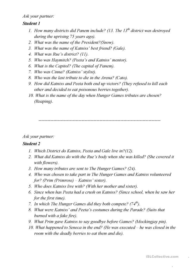 The Hunger Games (Movie Worksheet) Worksheet - Free Esl Printable | Hunger Games Free Printable Worksheets