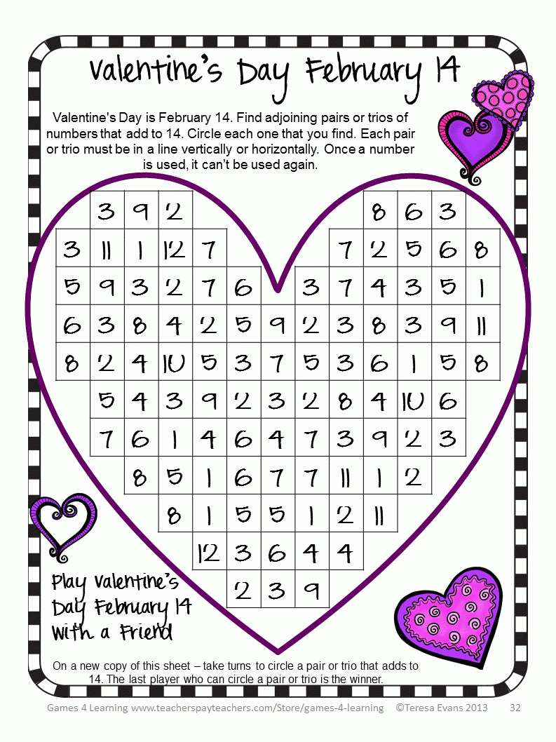 The Multiplication Facts To 144 A. Free Valentines Day Printable | Free Printable Valentine Math Worksheets