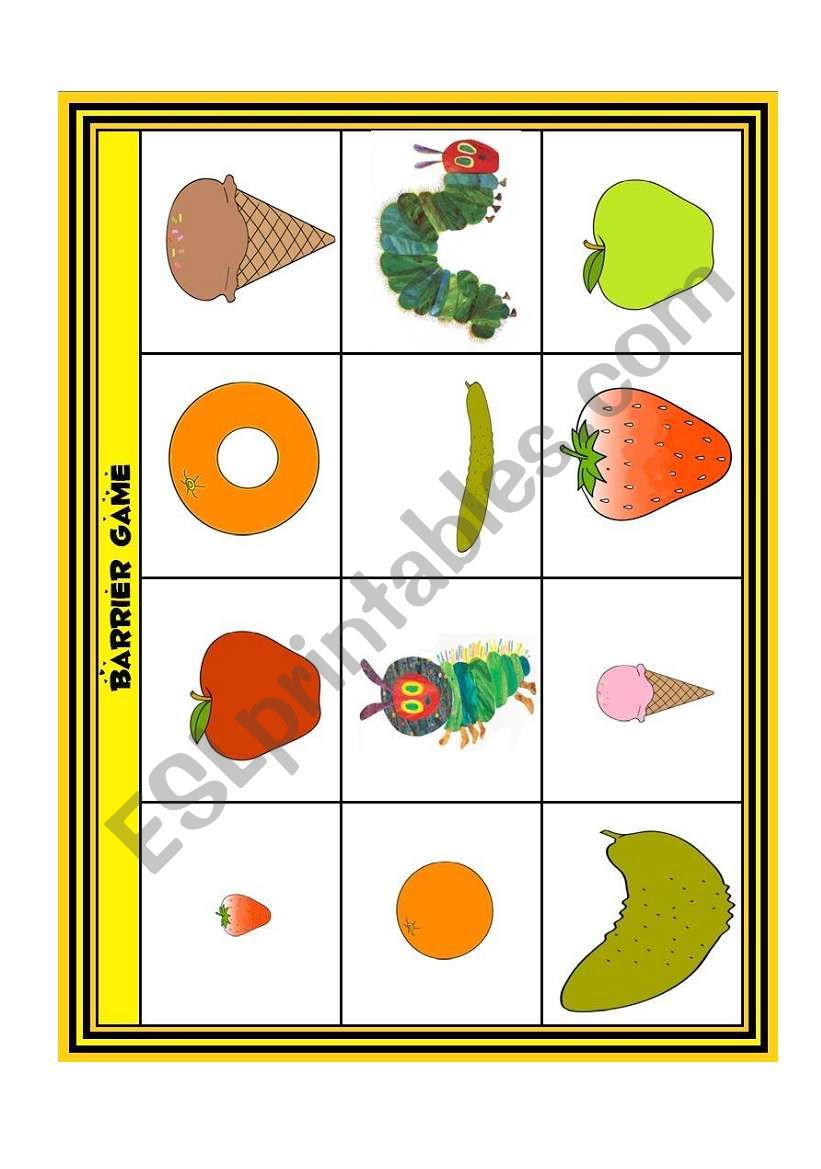 The Very Hungry Caterpillar Barrier Game - Esl Worksheetloangel | Printable Barrier Games Worksheets