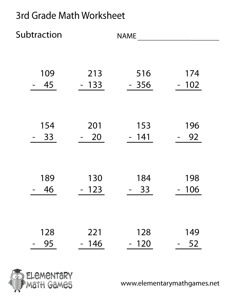 Third Grade Subtraction Worksheet Printable | Education | 3Rd Grade | 3Rd Grade Math Subtraction Printable Worksheets