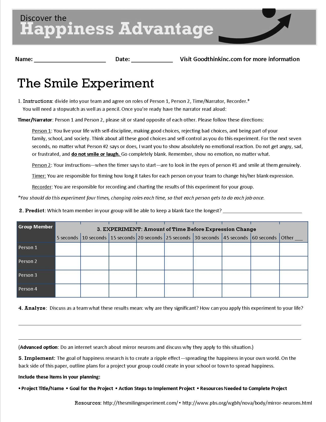 This Is Goodthink&amp;#039;s Smile Experiment Worksheet That Turns Our Smile | Printable Mental Health Worksheets For Adults