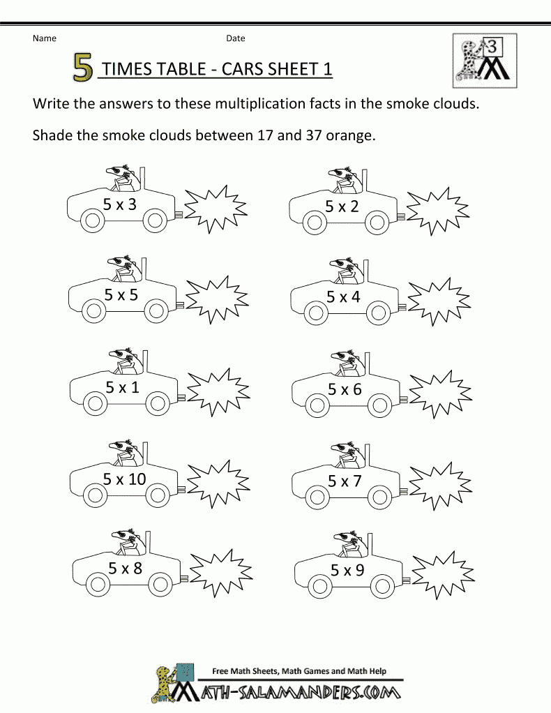 Times Table Math - 5 Times Table Sheets | 5 Times Table Worksheet Printable