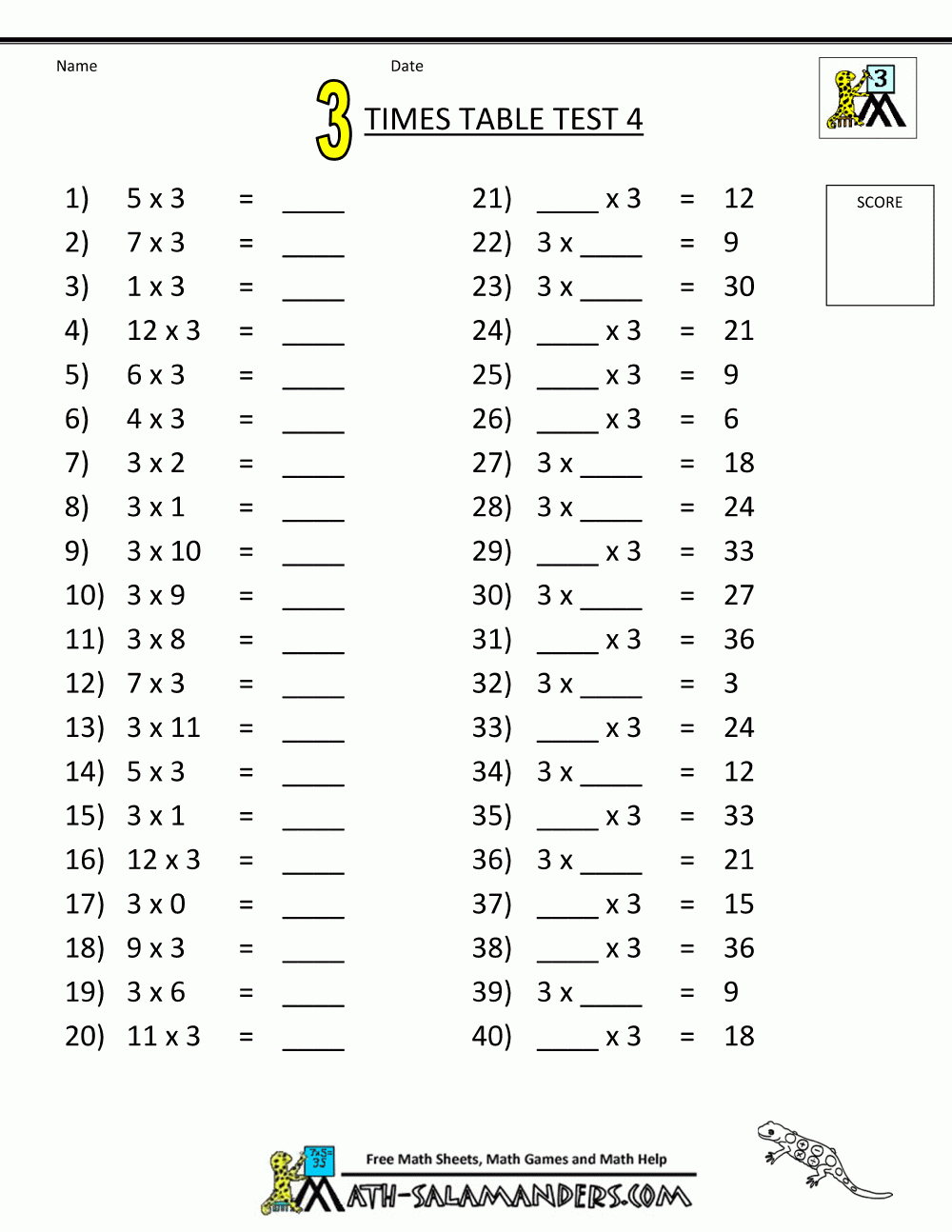 Times Table Tests - 2 3 4 5 10 Times Tables | Test Worksheets Printable