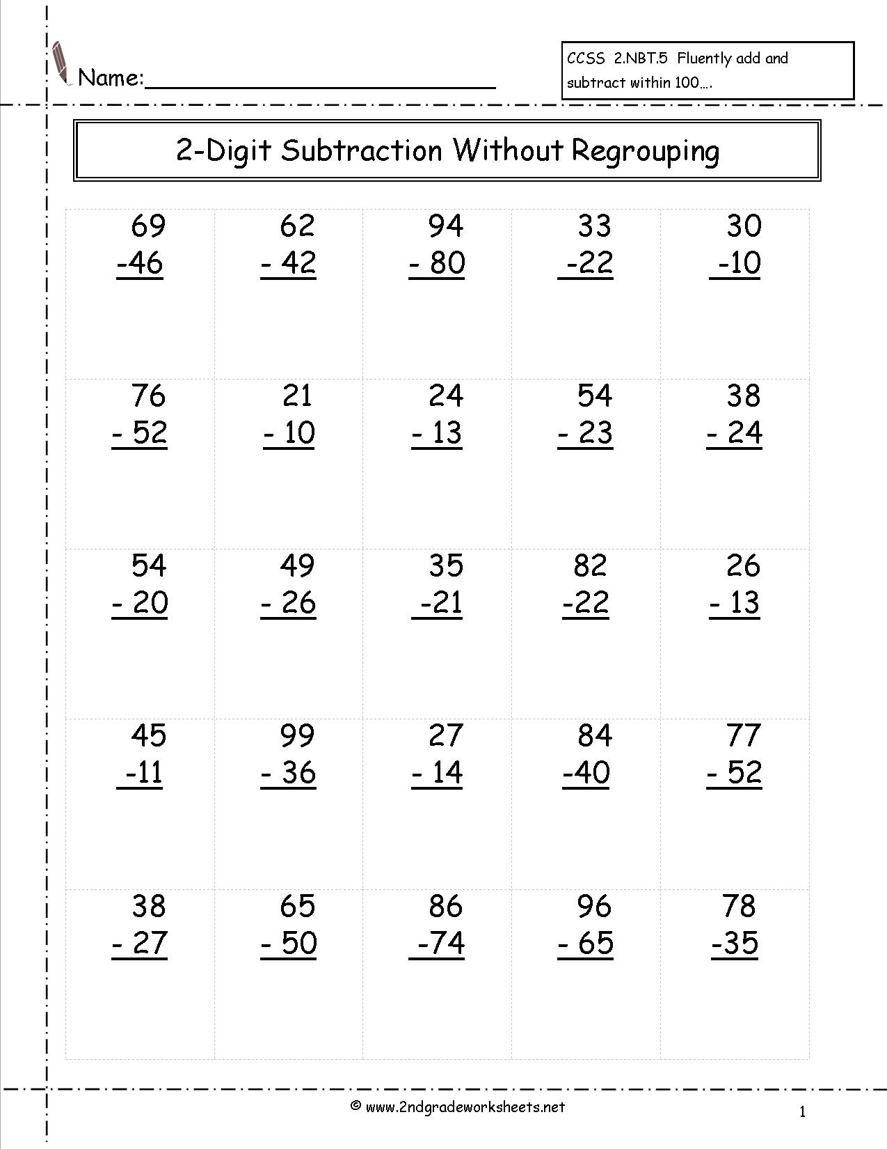 Two Digit Subtraction Worksheets - Free Printable Subtraction | Free Printable Subtraction Worksheets